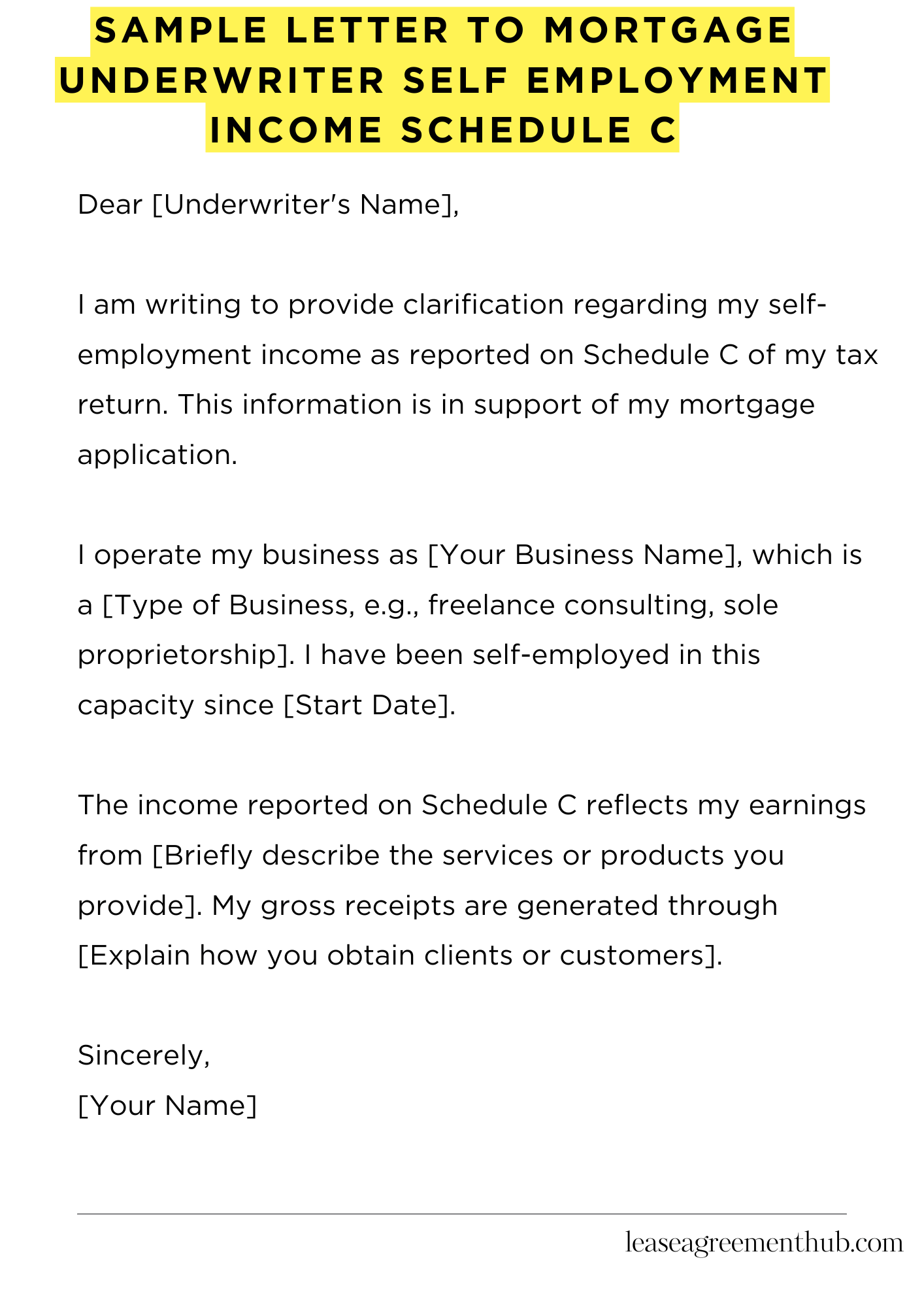 Sample Letter To Mortgage Underwriter Self Employment Income Schedule C