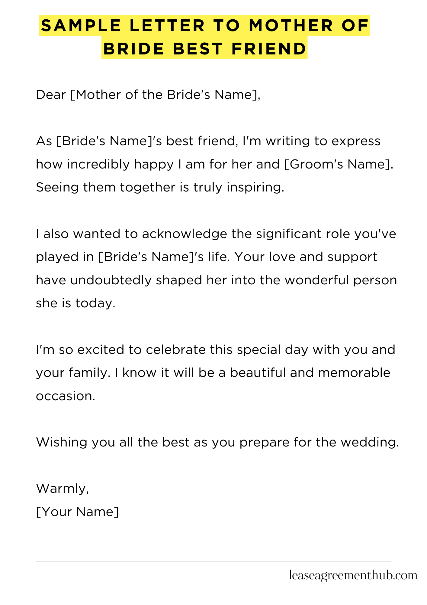 Sample Letter To Mother Of Bride Best Friend