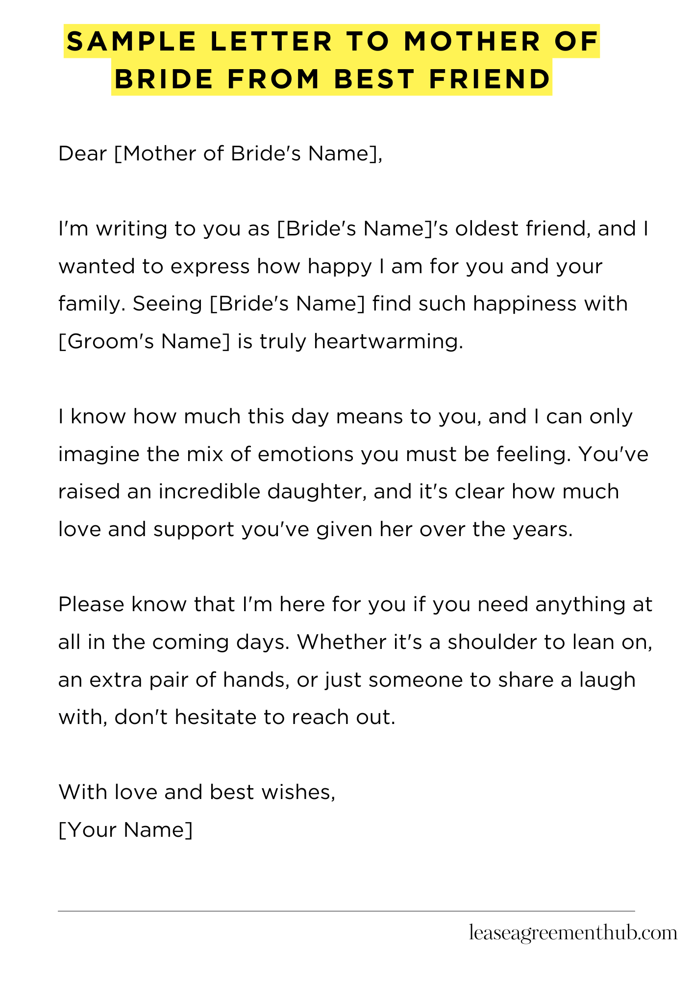 Sample Letter To Mother Of Bride From Best Friend