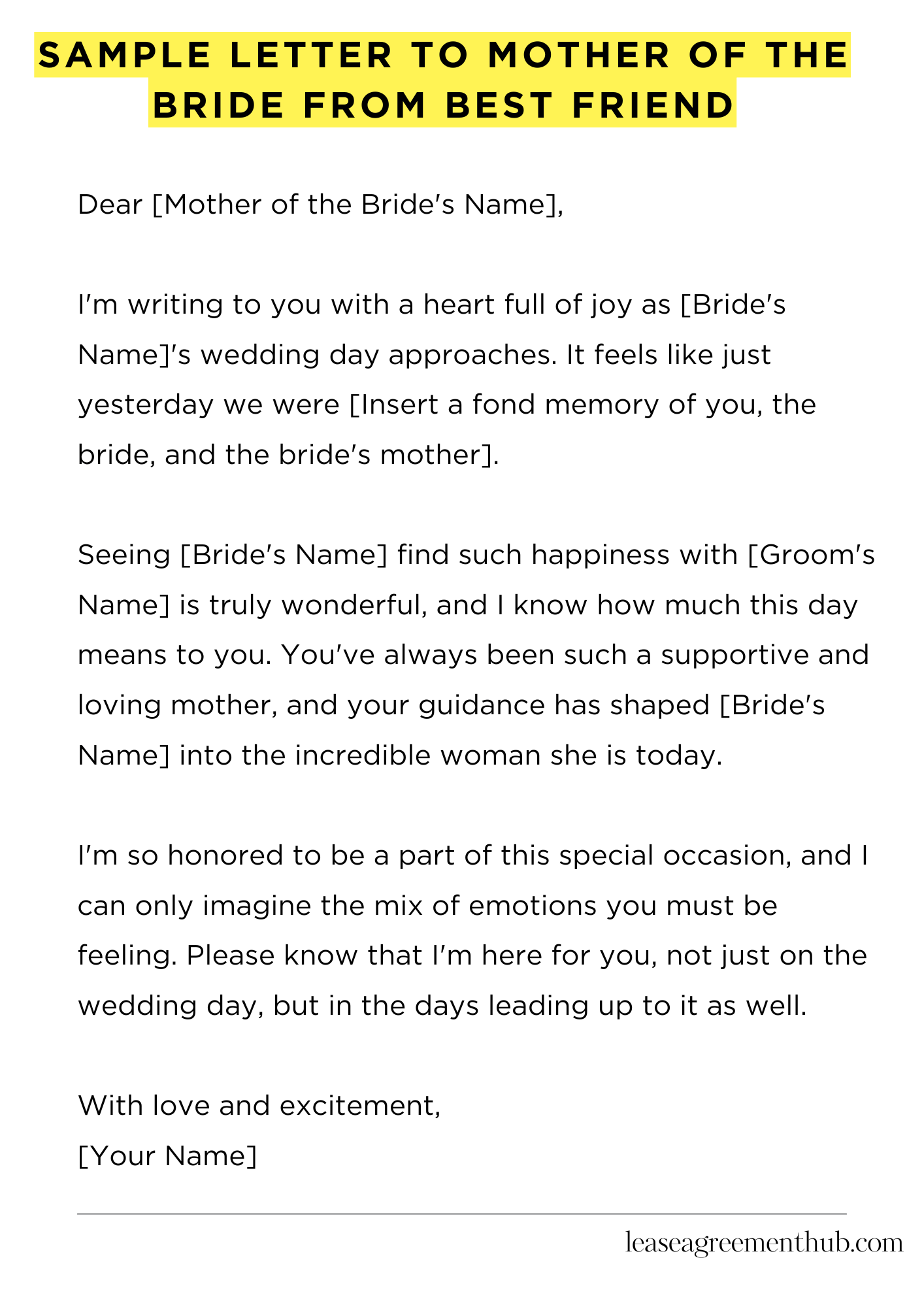 Sample Letter To Mother Of The Bride From Best Friend