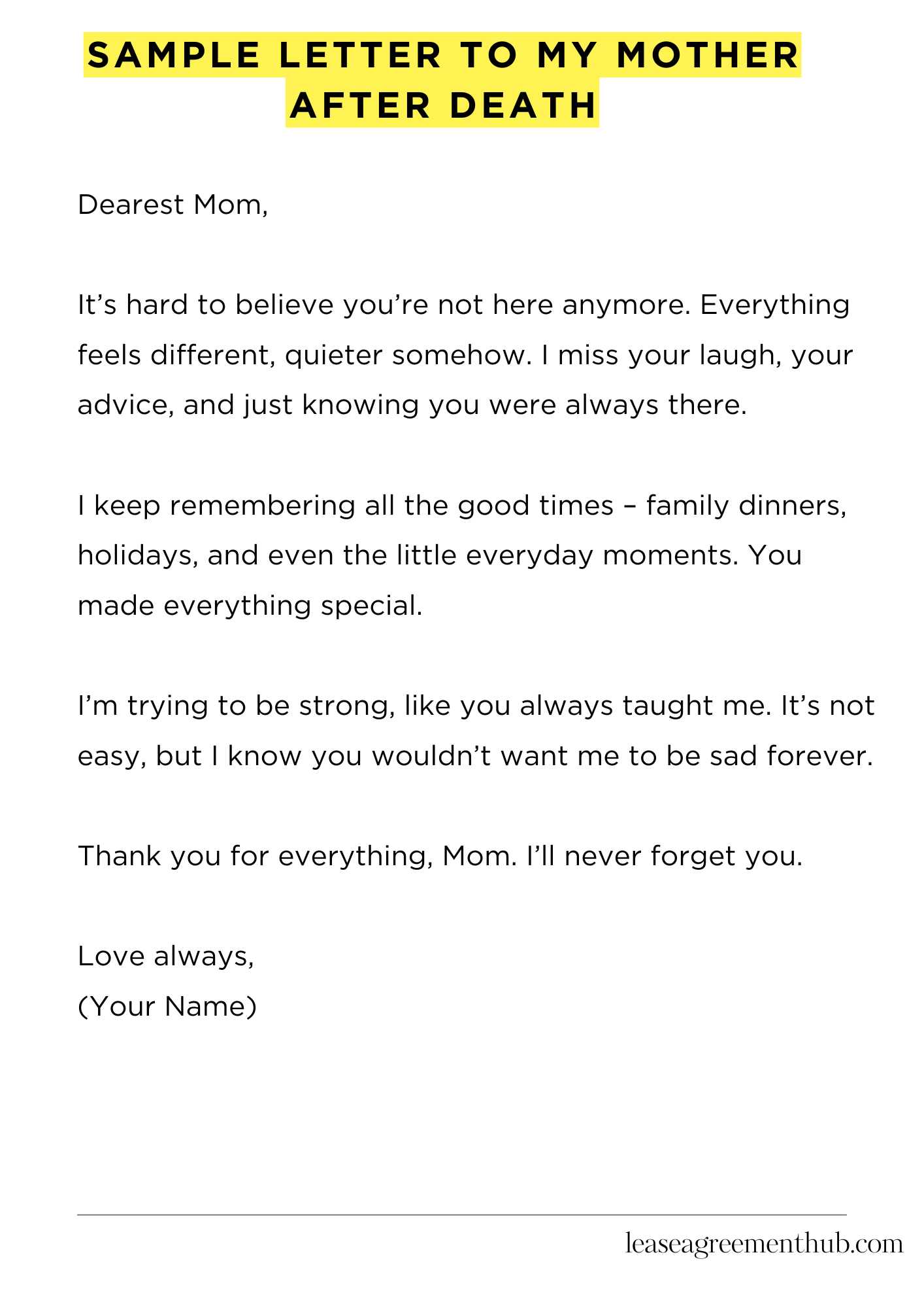 Sample Letter To My Mother After Death