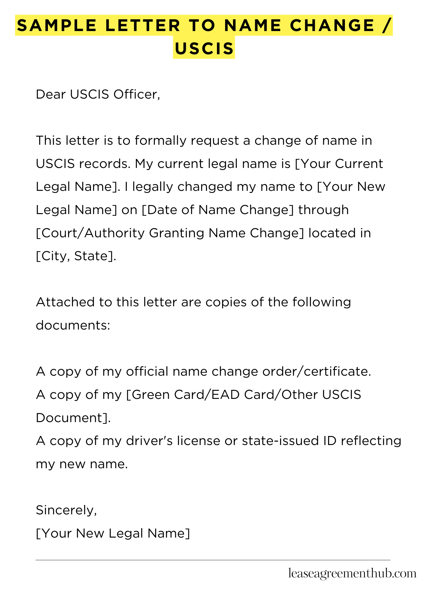 Sample Letter To Name Change / Uscis