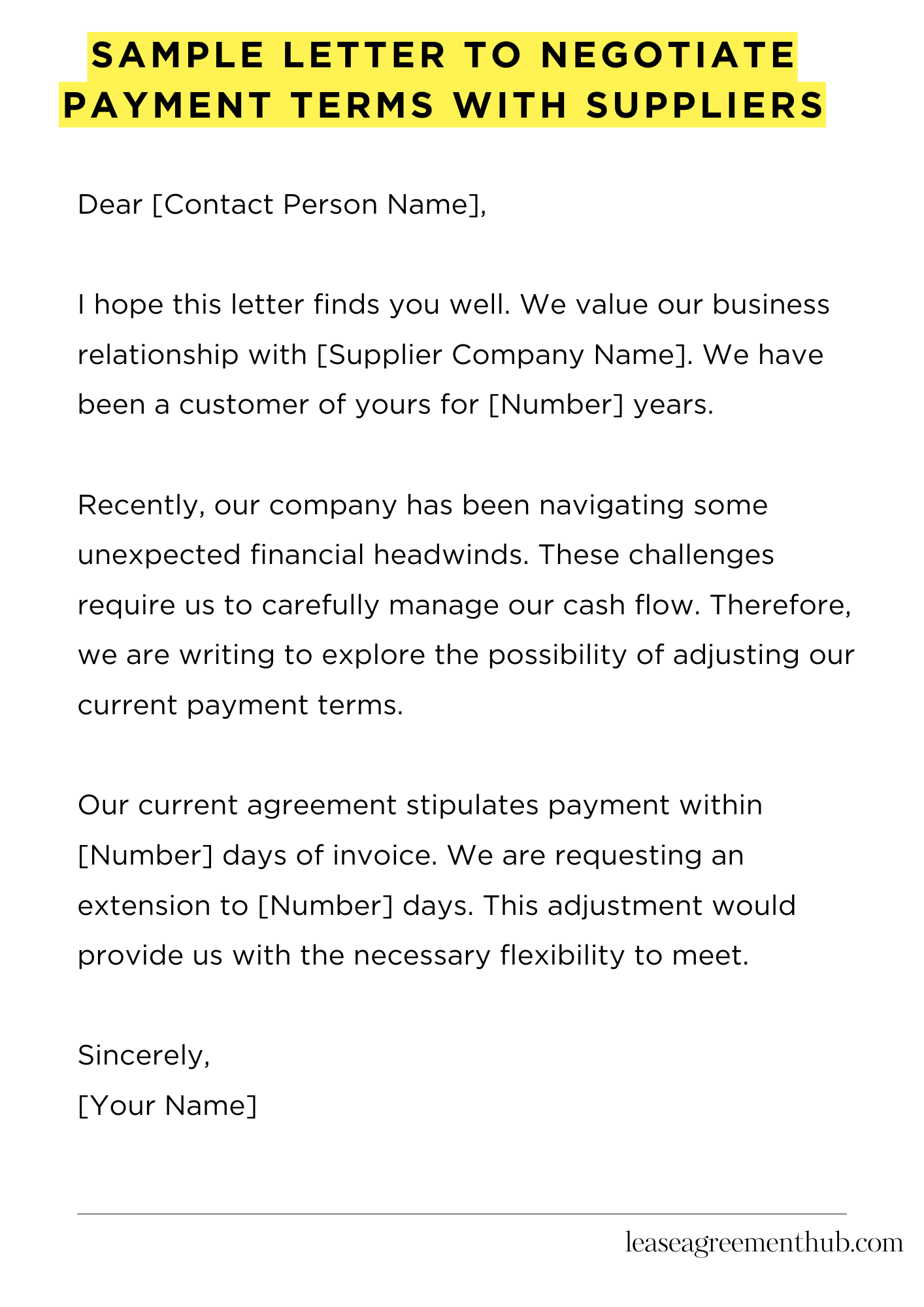 Sample Letter To Negotiate Payment Terms With Suppliers
