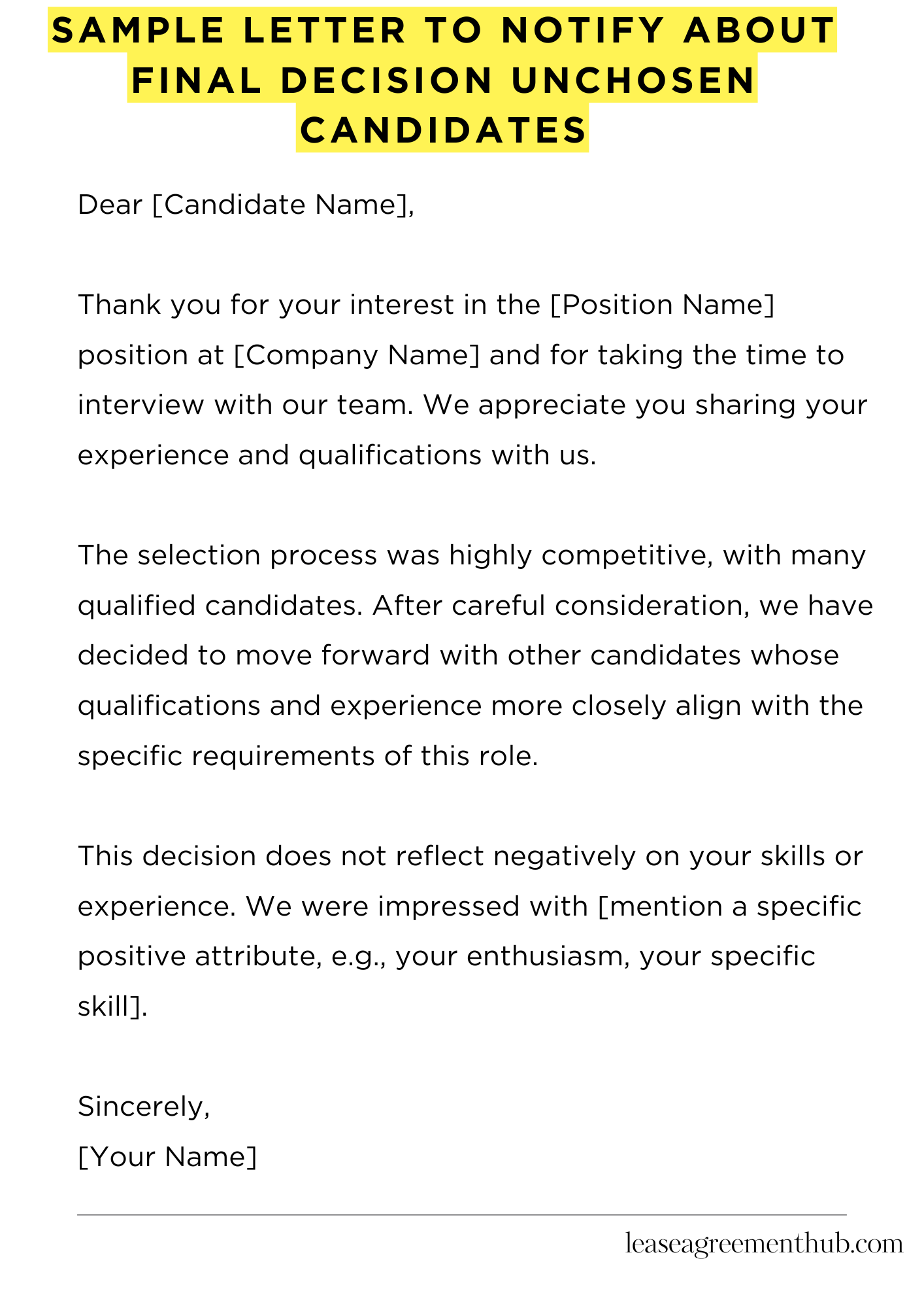 Sample Letter To Notify About Final Decision Unchosen Candidates