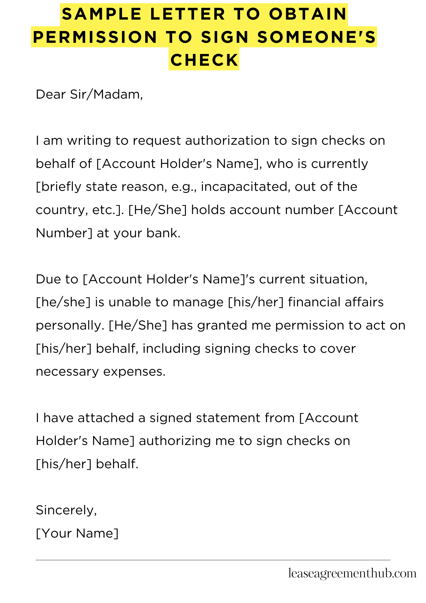 Sample Letter To Obtain Permission To Sign Someone's Check