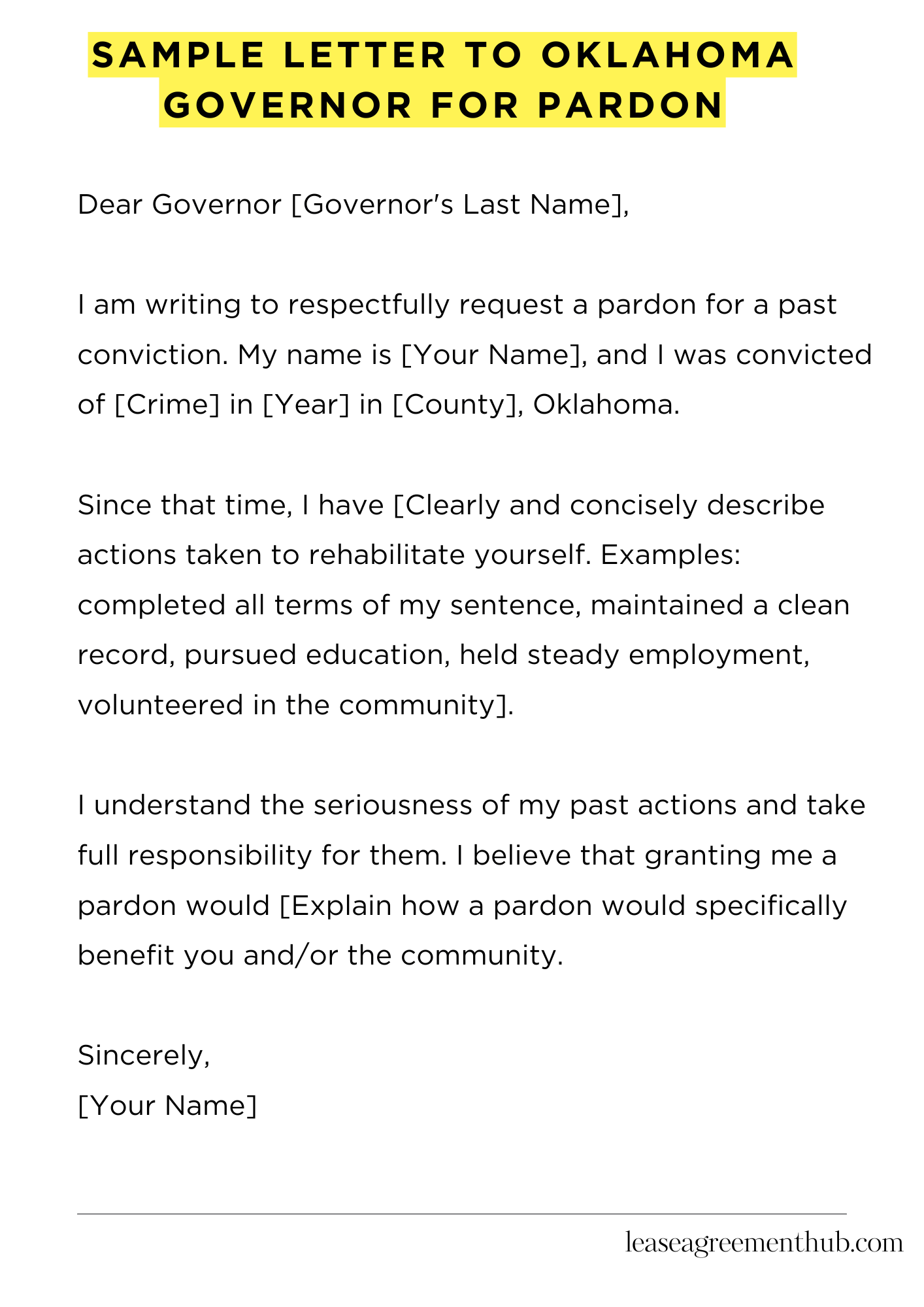 Sample Letter To Oklahoma Governor For Pardon