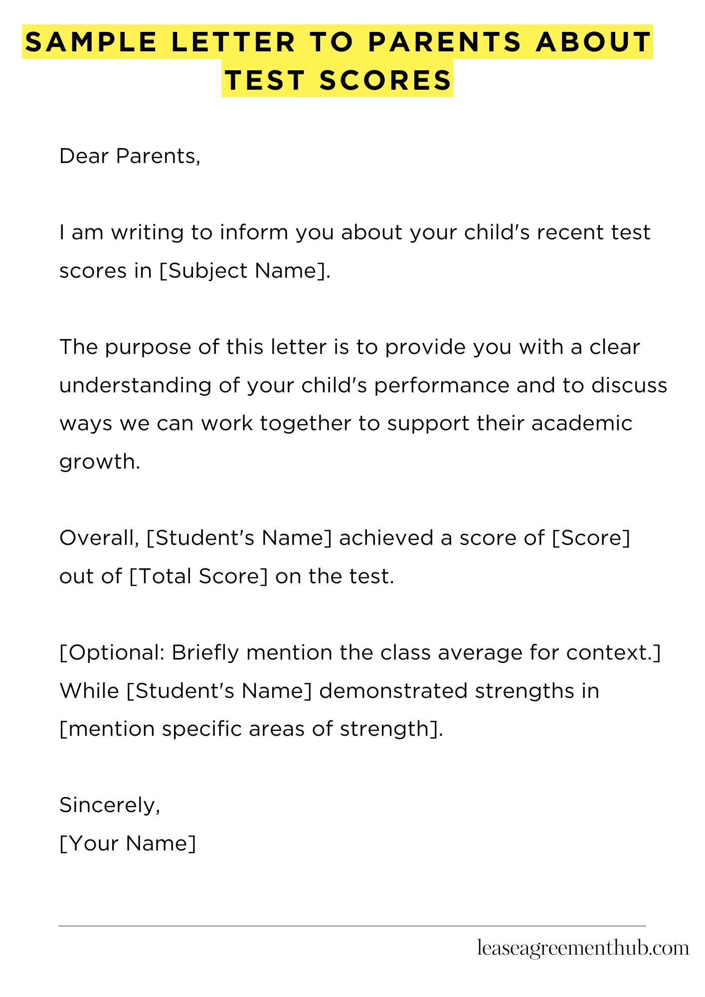 Sample Letter To Parents About Test Scores