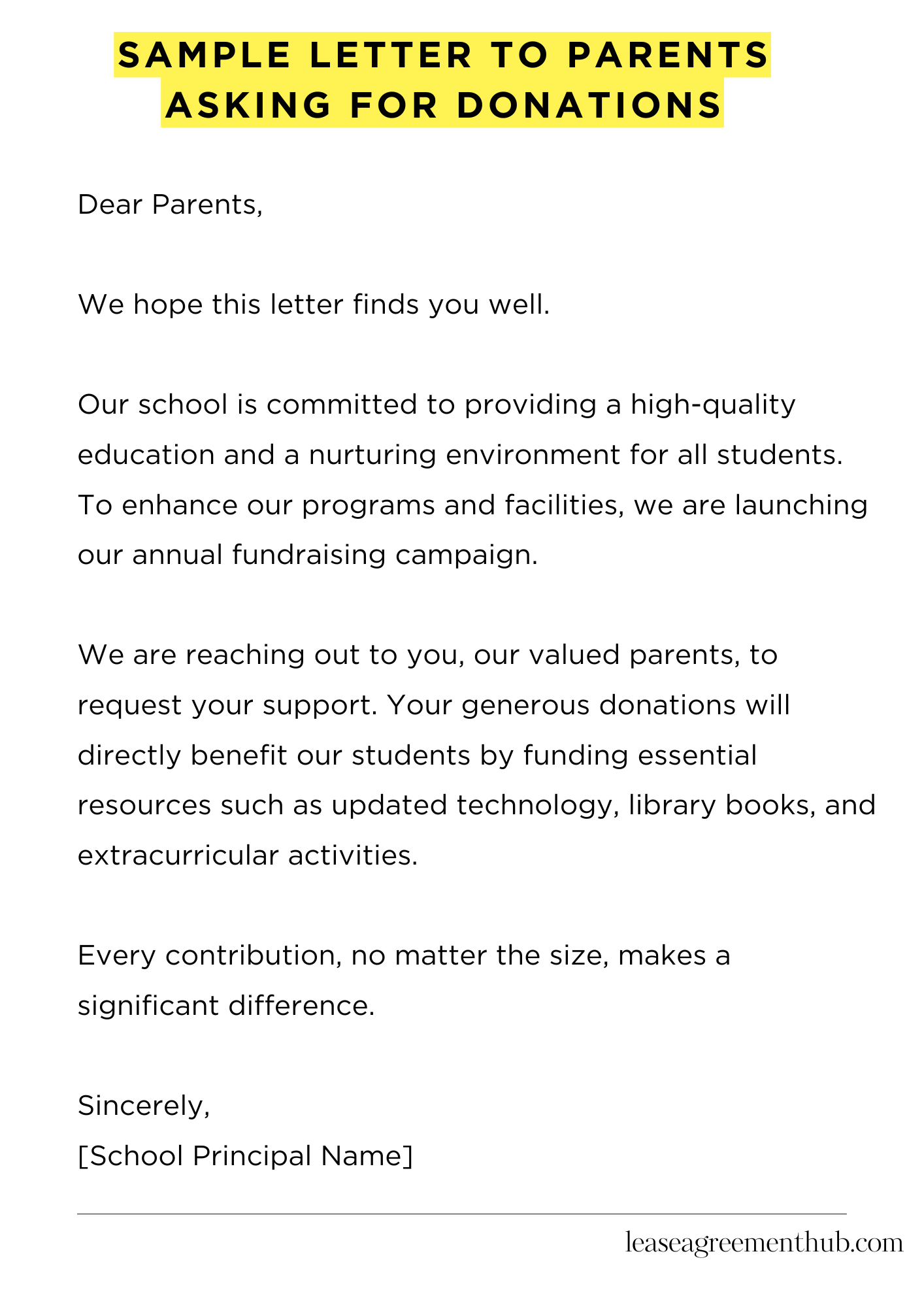 Sample Letter To Parents Asking For Donations