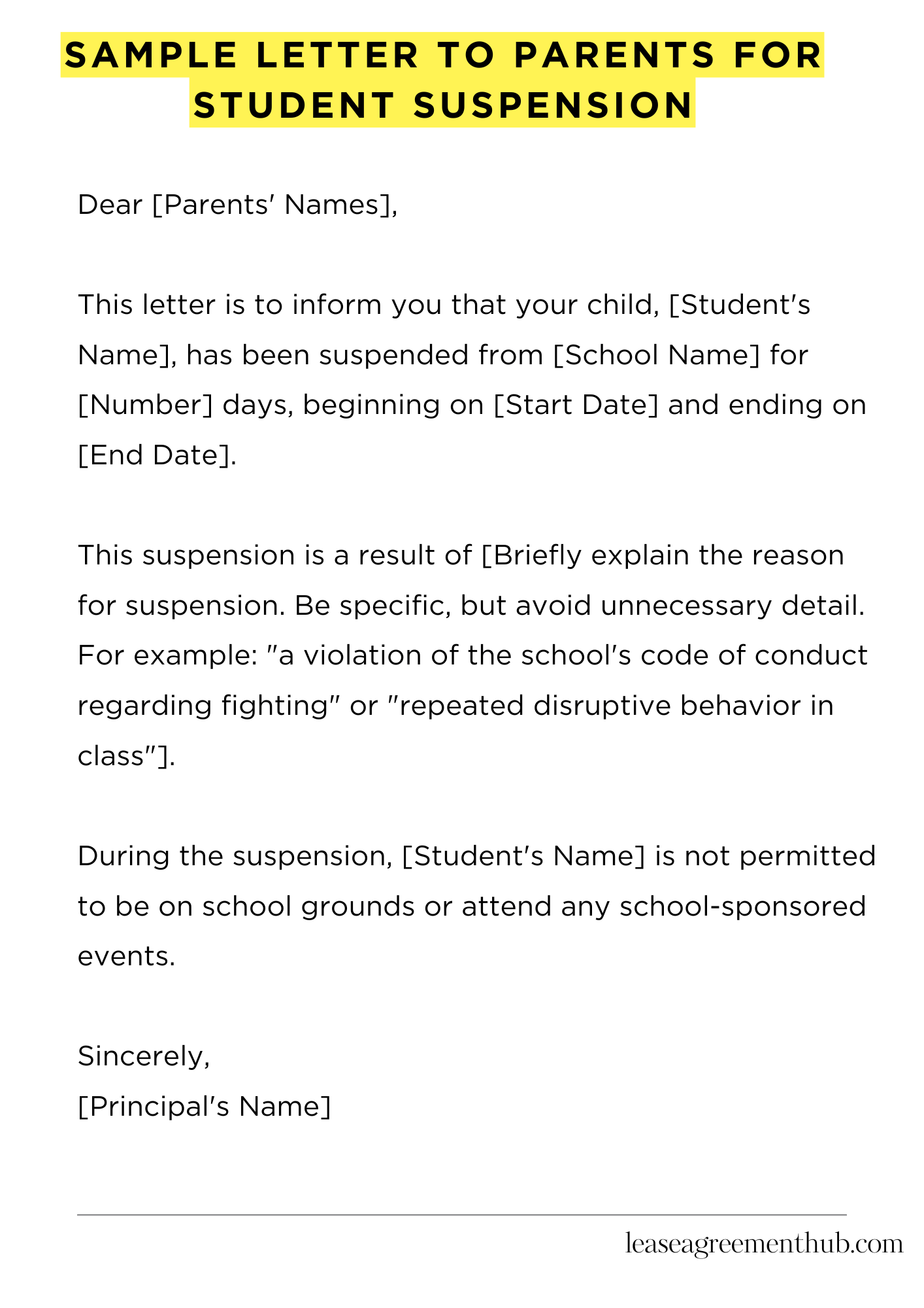 Sample Letter To Parents For Student Suspension