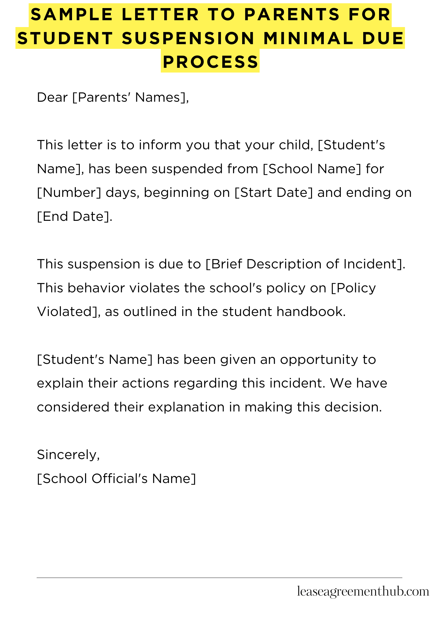 Sample Letter To Parents For Student Suspension Minimal Due Process