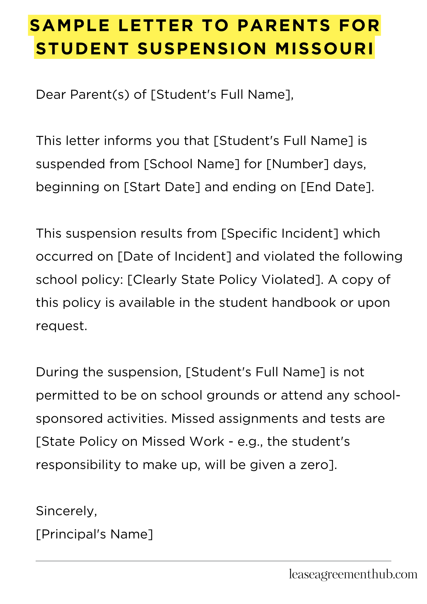 Sample Letter To Parents For Student Suspension Missouri