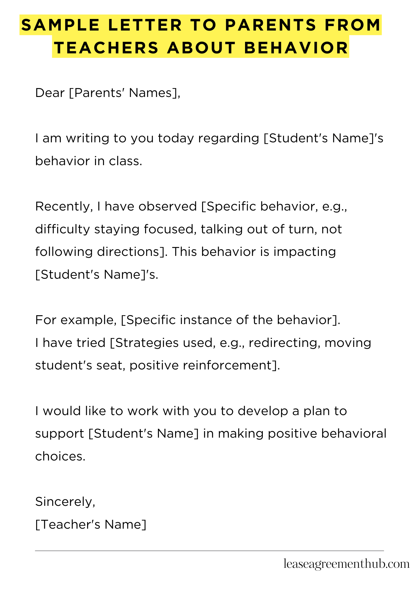 Sample Letter To Parents From Teachers About Behavior