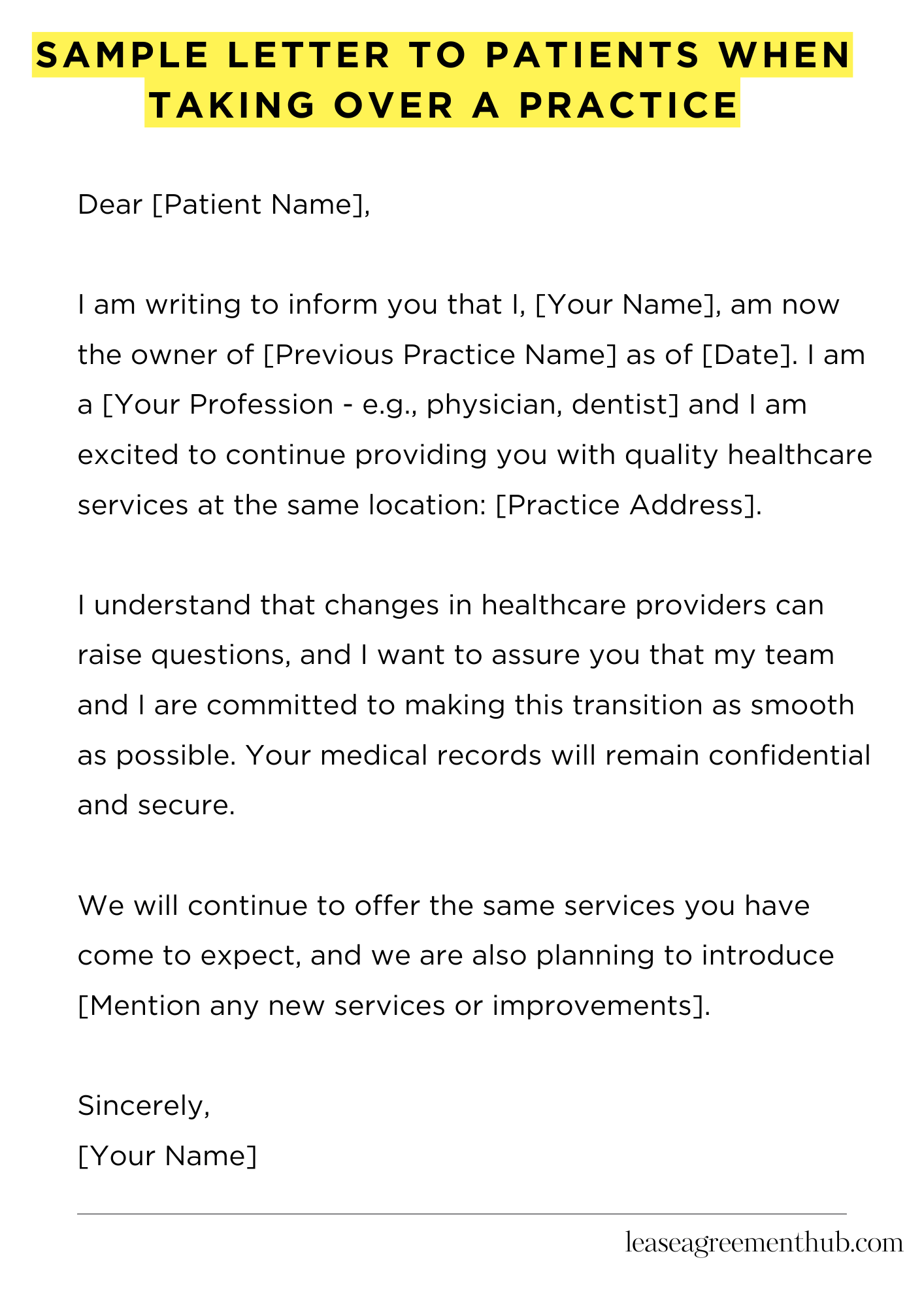 Sample Letter To Patients When Taking Over A Practice