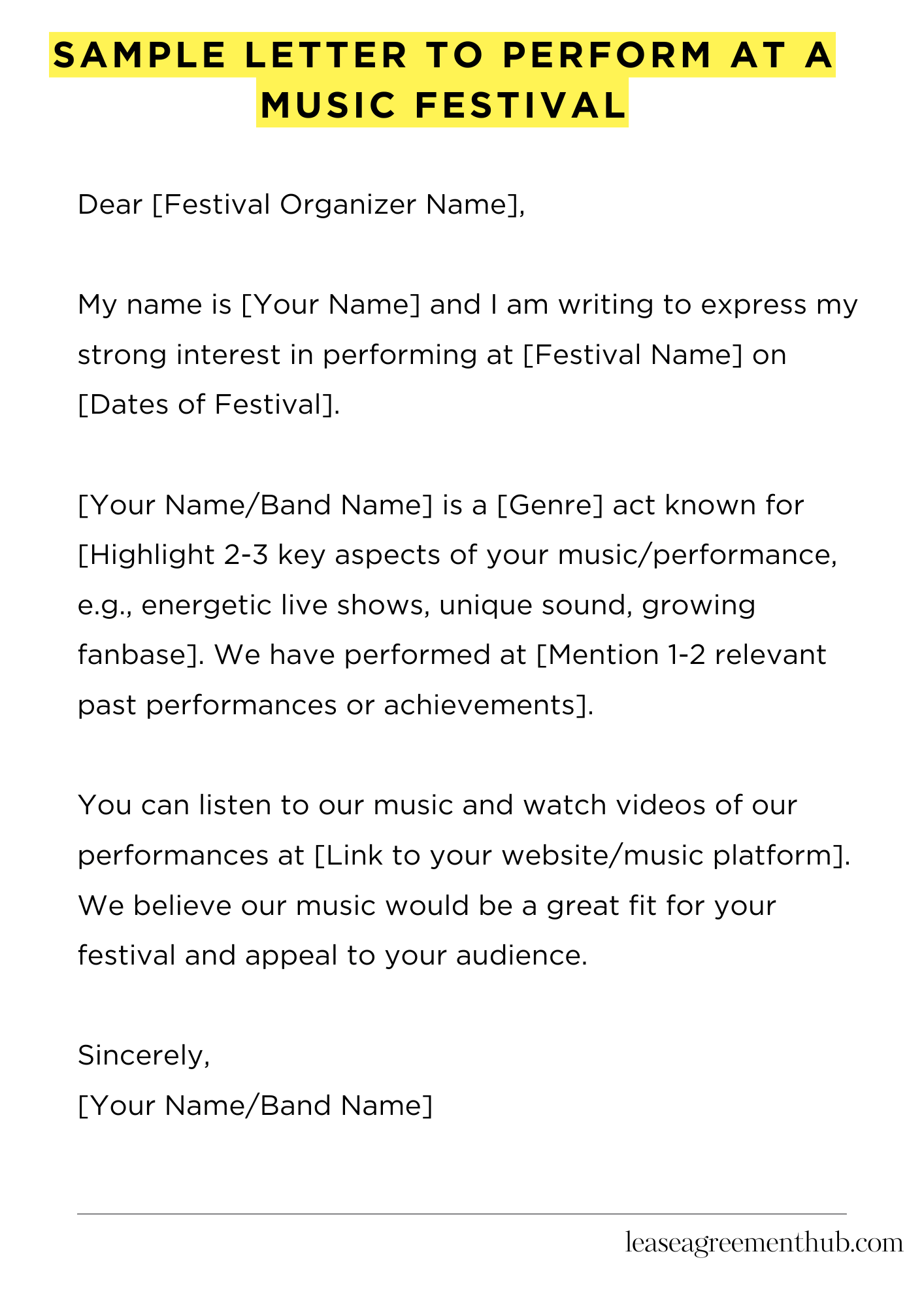 Sample Letter To Perform At A Music Festival