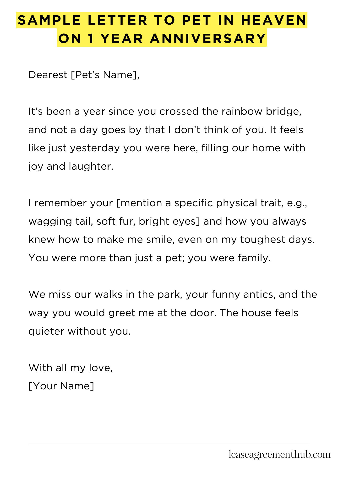 Sample Letter To Pet In Heaven On 1 Year Anniversary