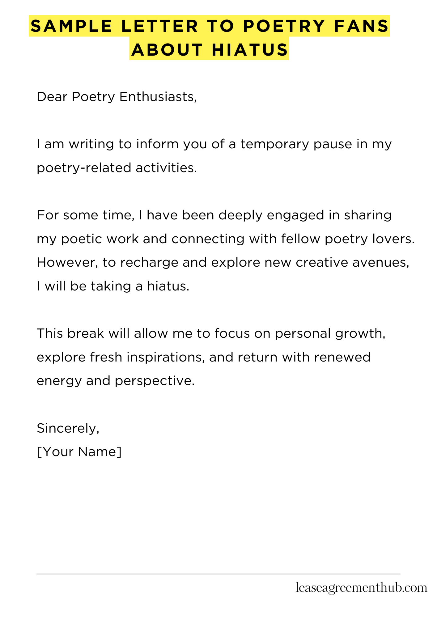 Sample Letter To Poetry Fans About Hiatus