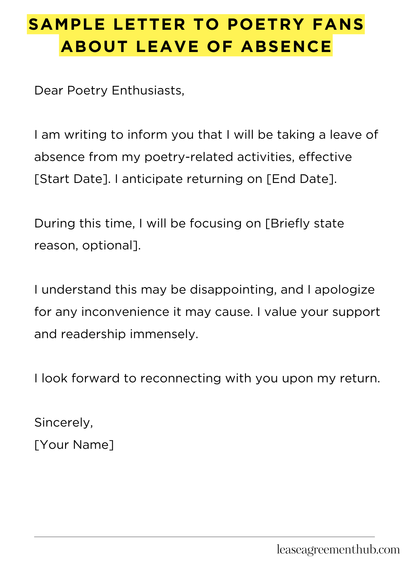 Sample Letter To Poetry Fans About Leave Of Absence