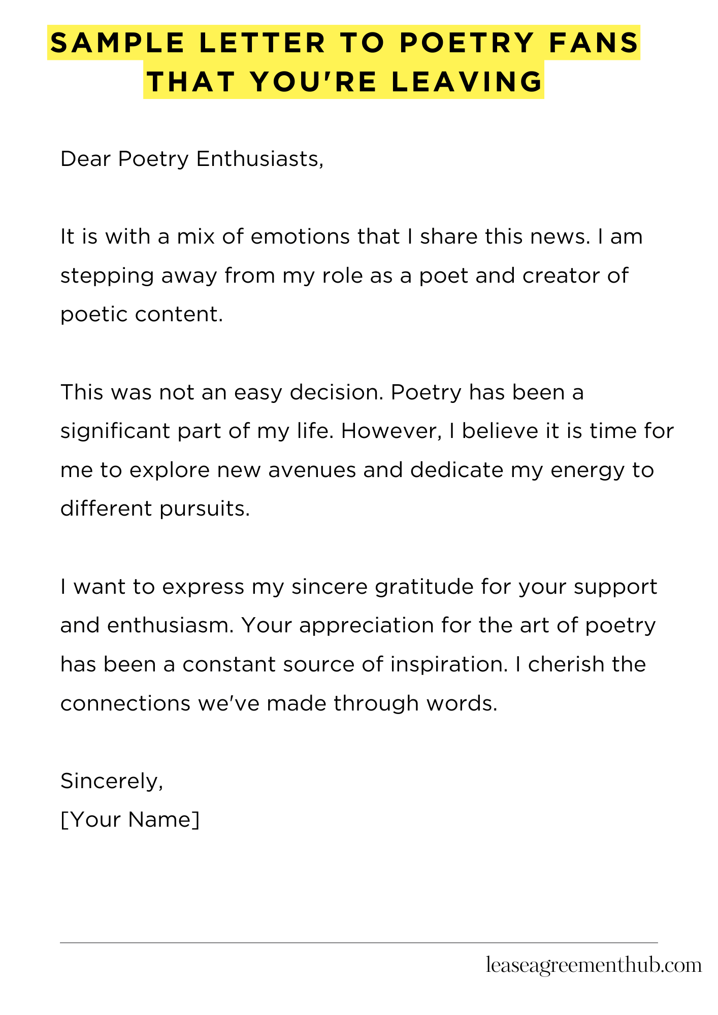 Sample Letter To Poetry Fans That You'Re Leaving