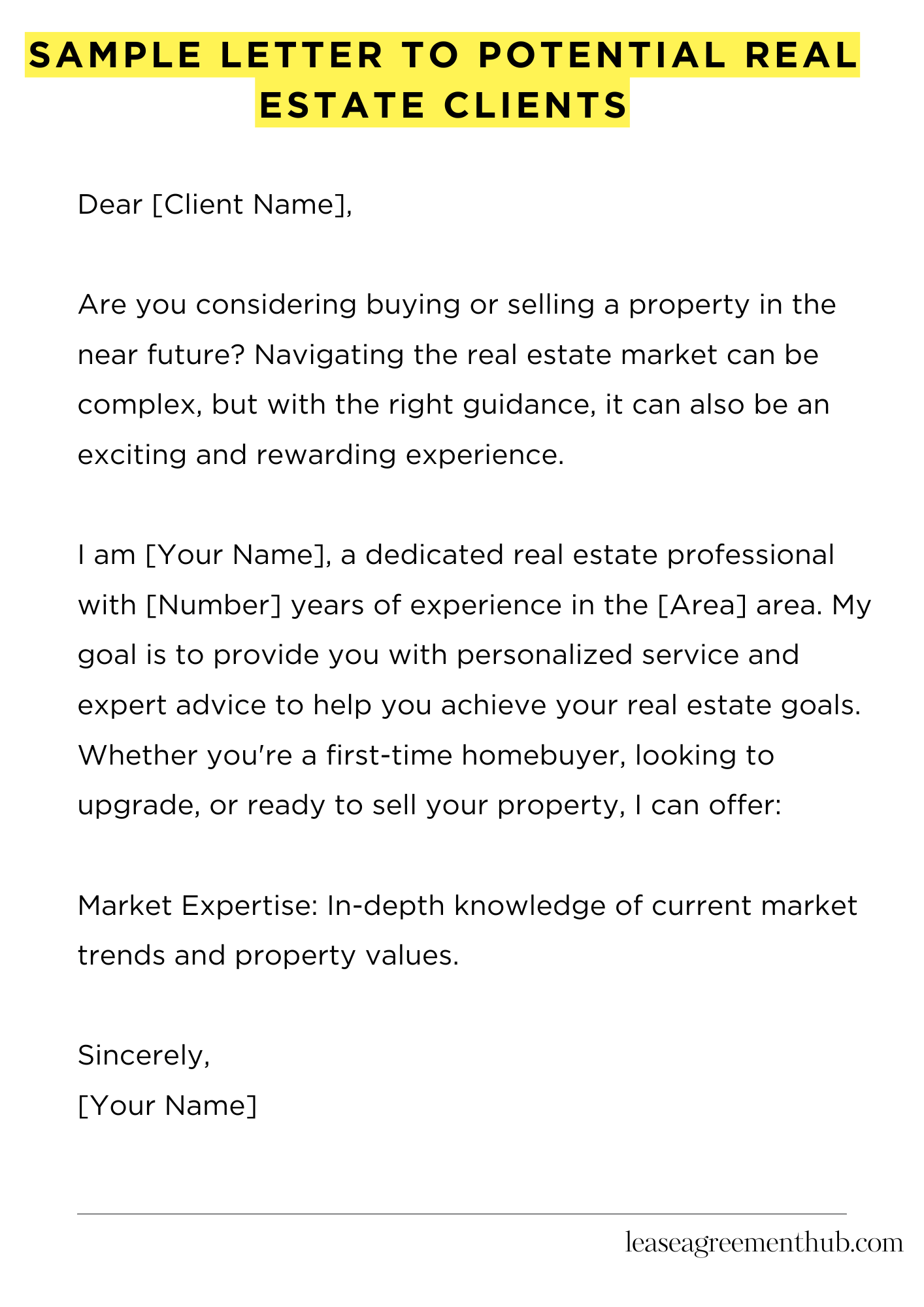 Sample Letter To Potential Real Estate Clients