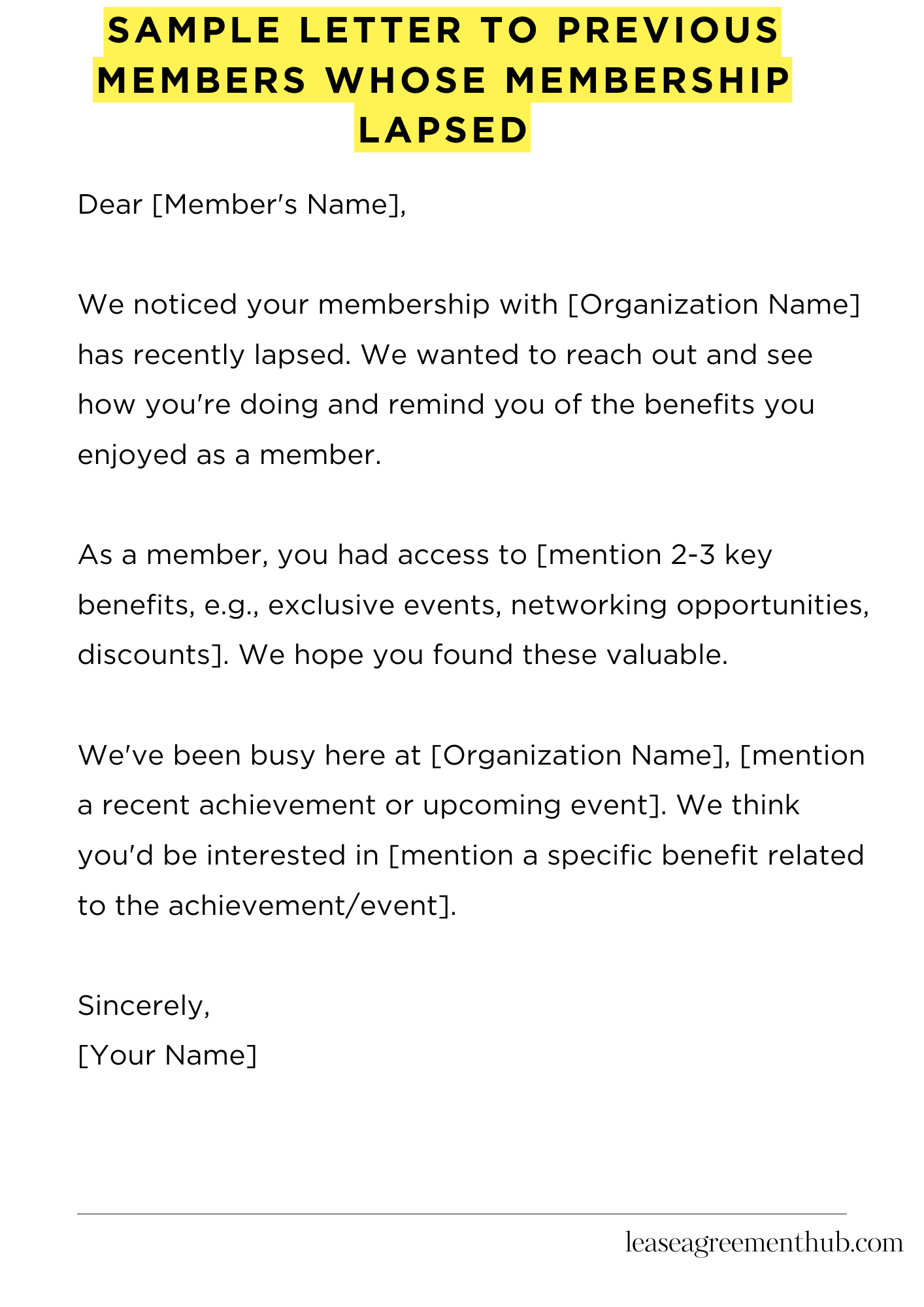 Sample Letter To Previous Members Whose Membership Lapsed