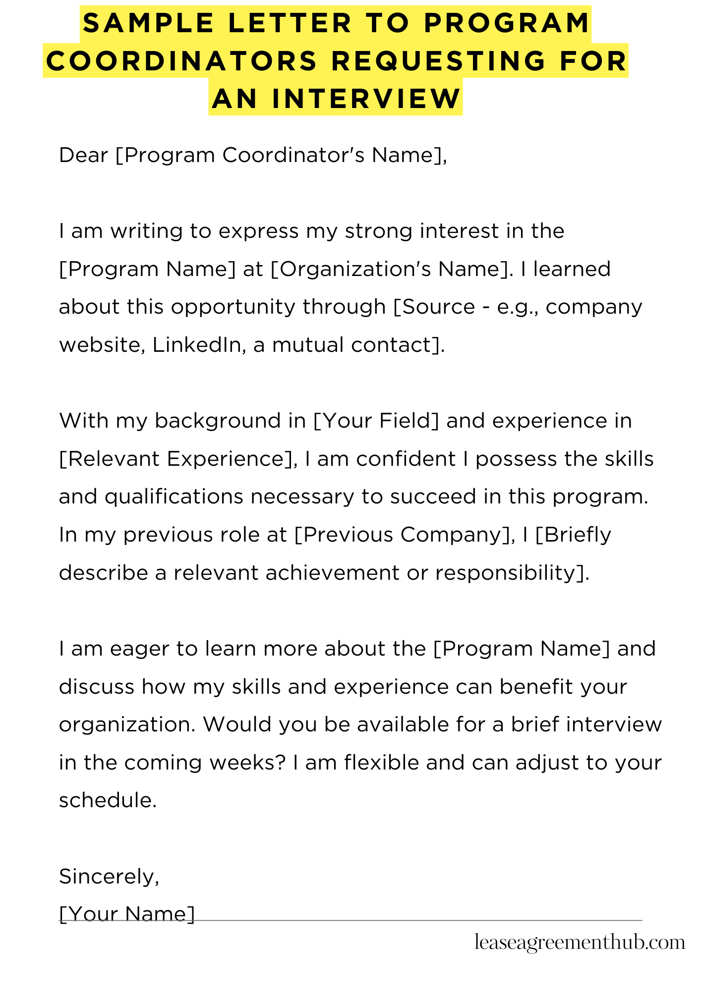 Sample Letter To Program Coordinators Requesting For An Interview