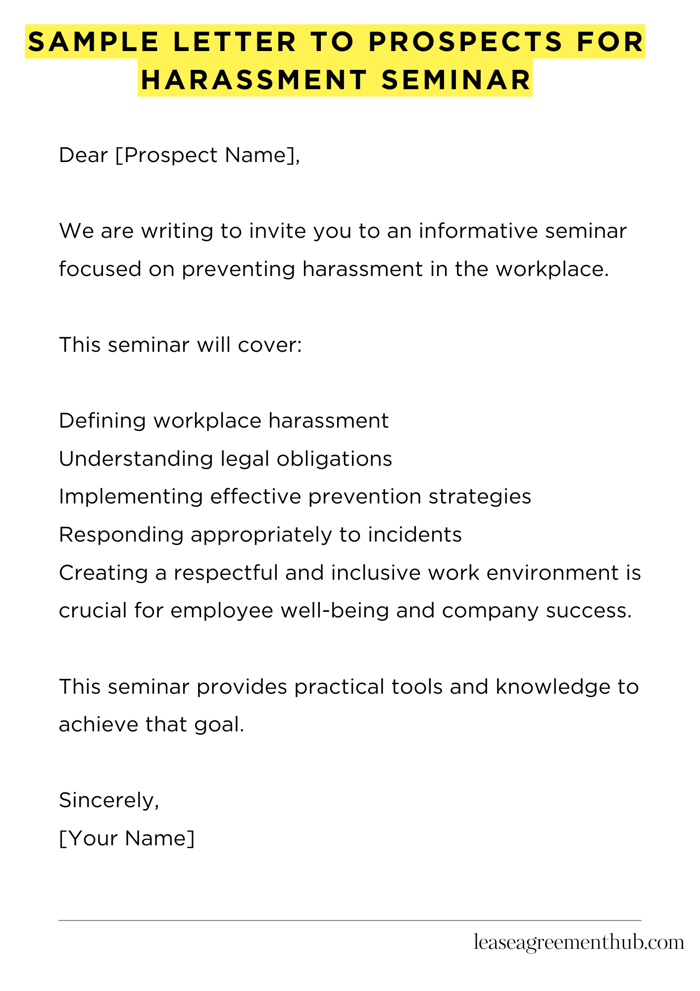 Sample Letter To Prospects For Harassment Seminar