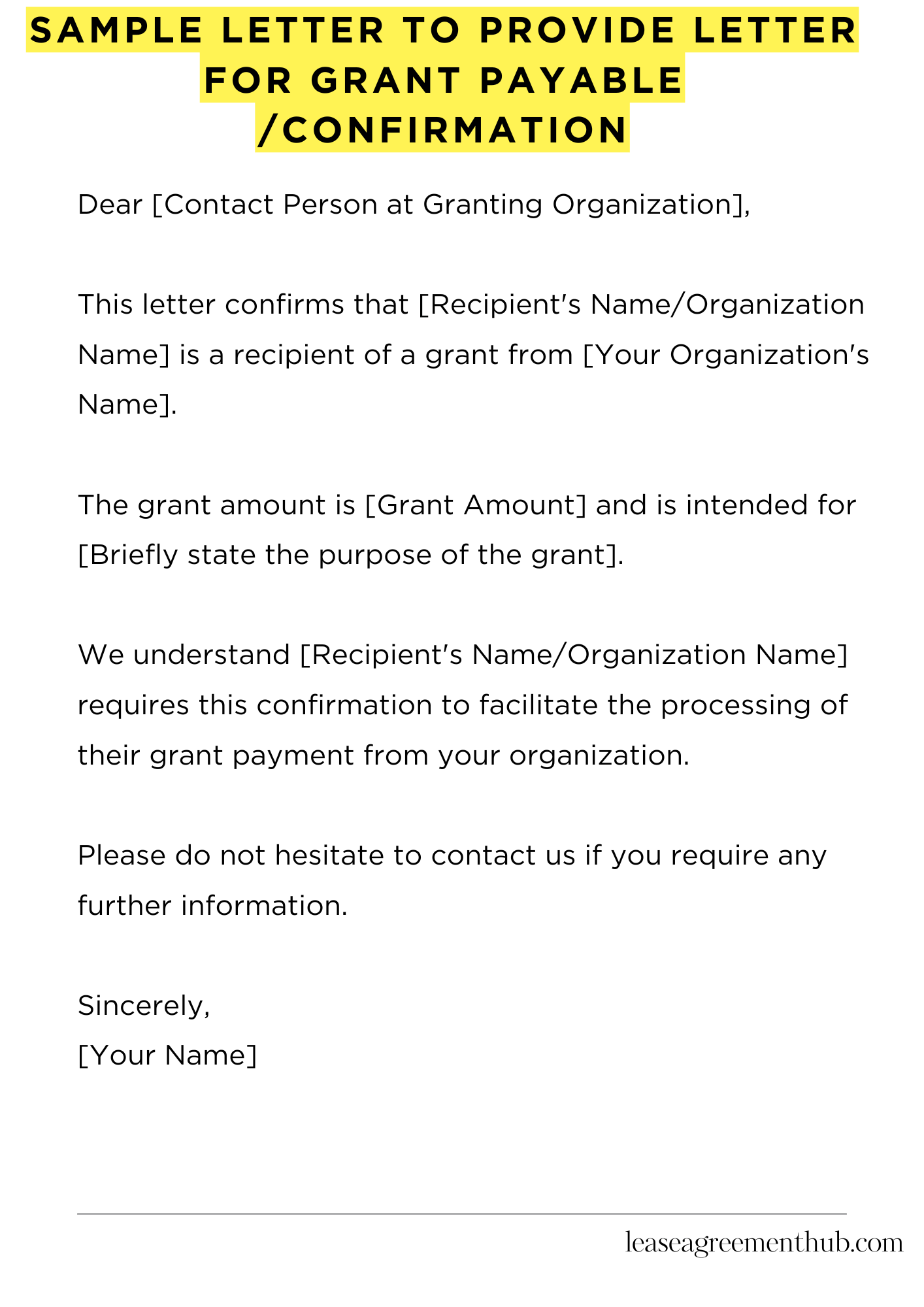 Sample Letter To Provide Letter For Grant Payable /Confirmation