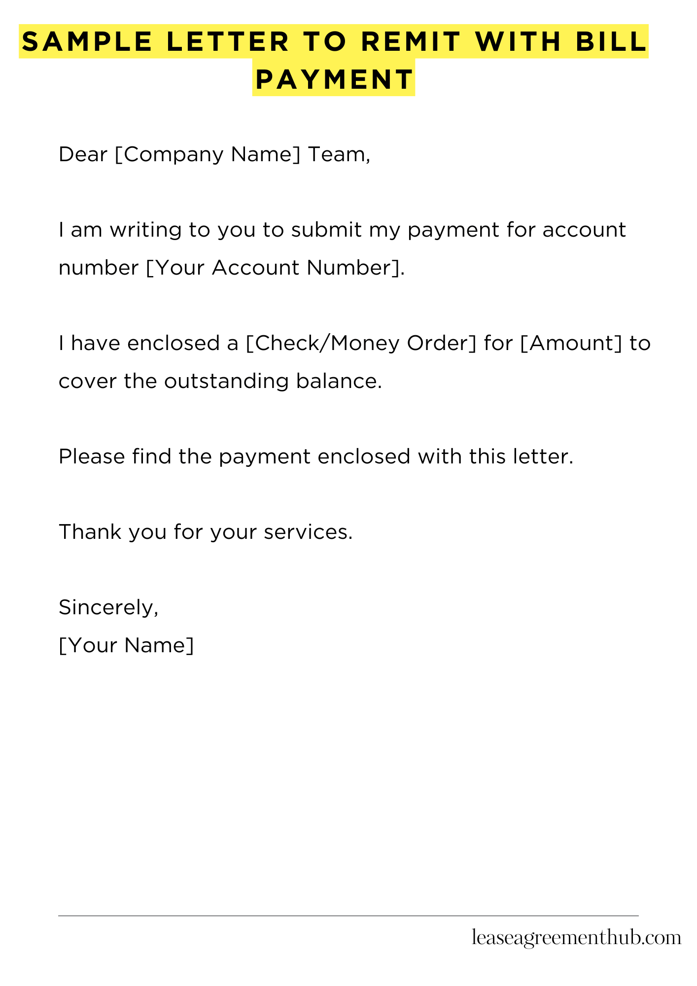Sample Letter To Remit With Bill Payment