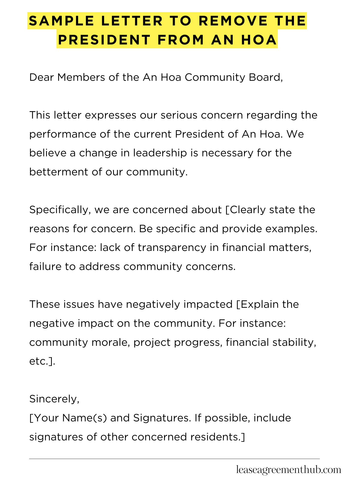 Sample Letter To Remove The President From An HoaSample Letter To Remove The President From An Hoa