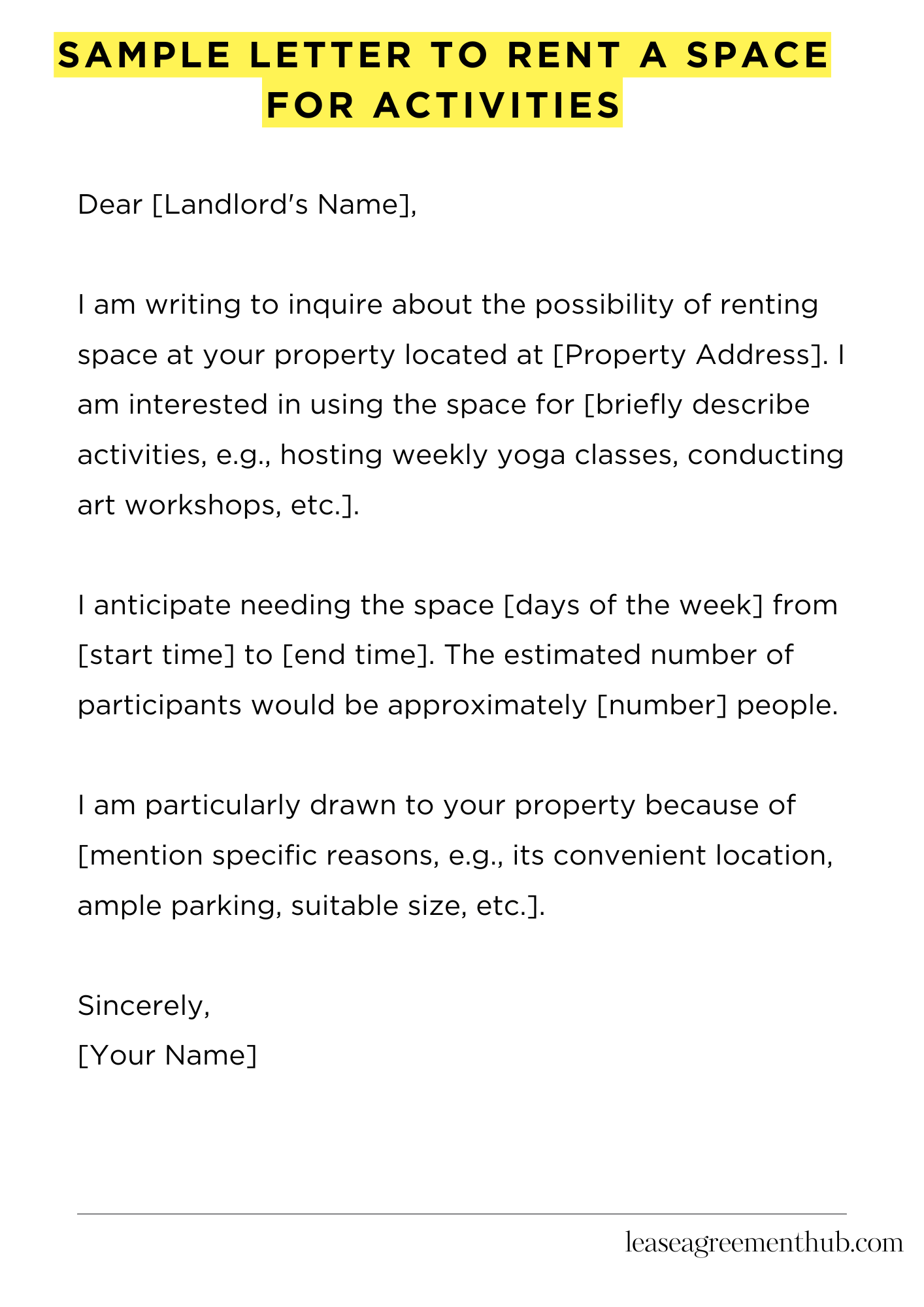 Sample Letter To Rent A Space For Activities
