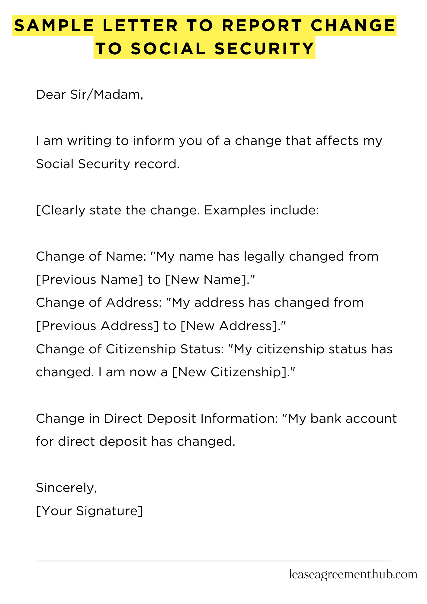 Sample Letter To Report Change To Social Security