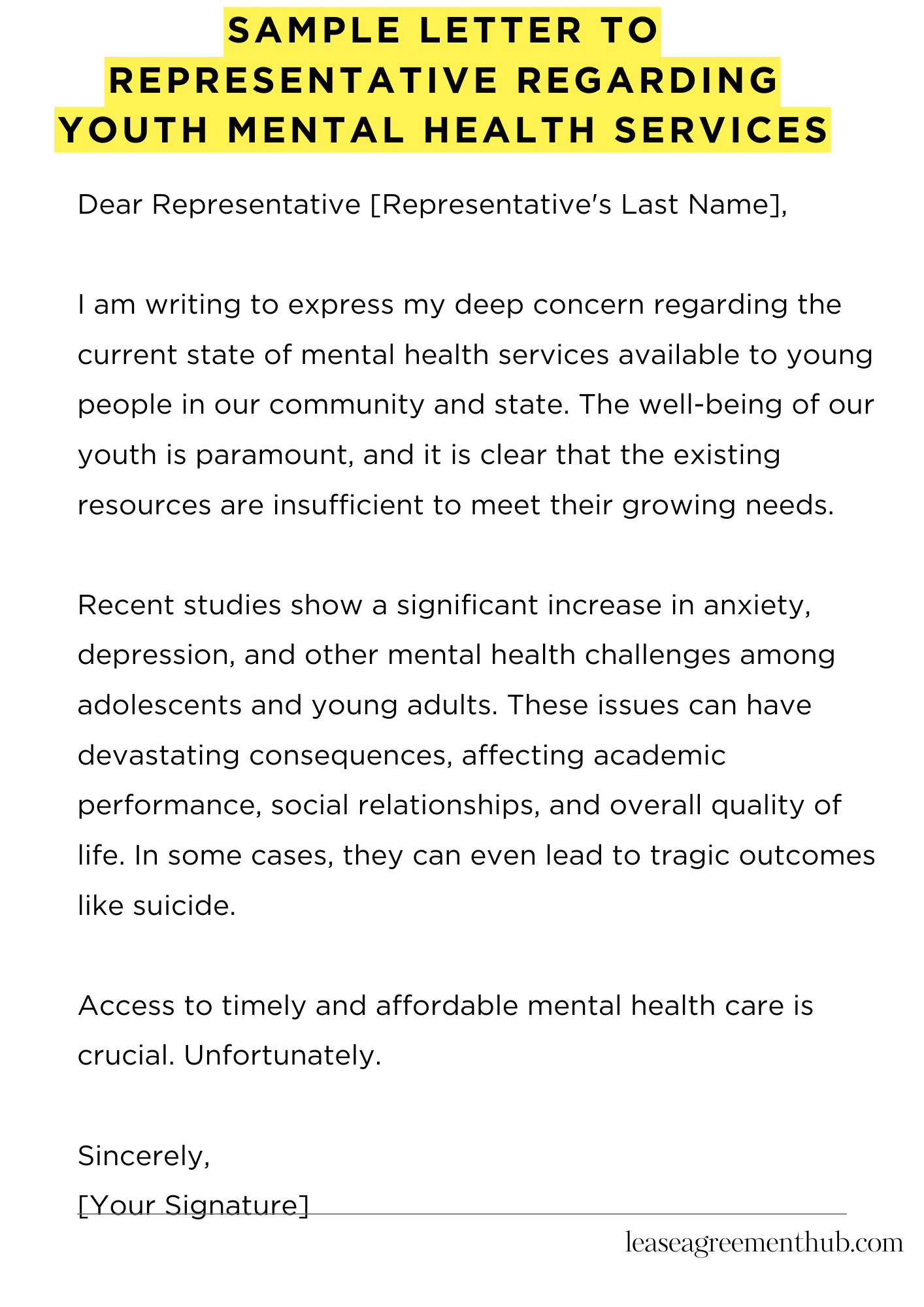 Sample Letter To Representative Regarding Youth Mental Health Services