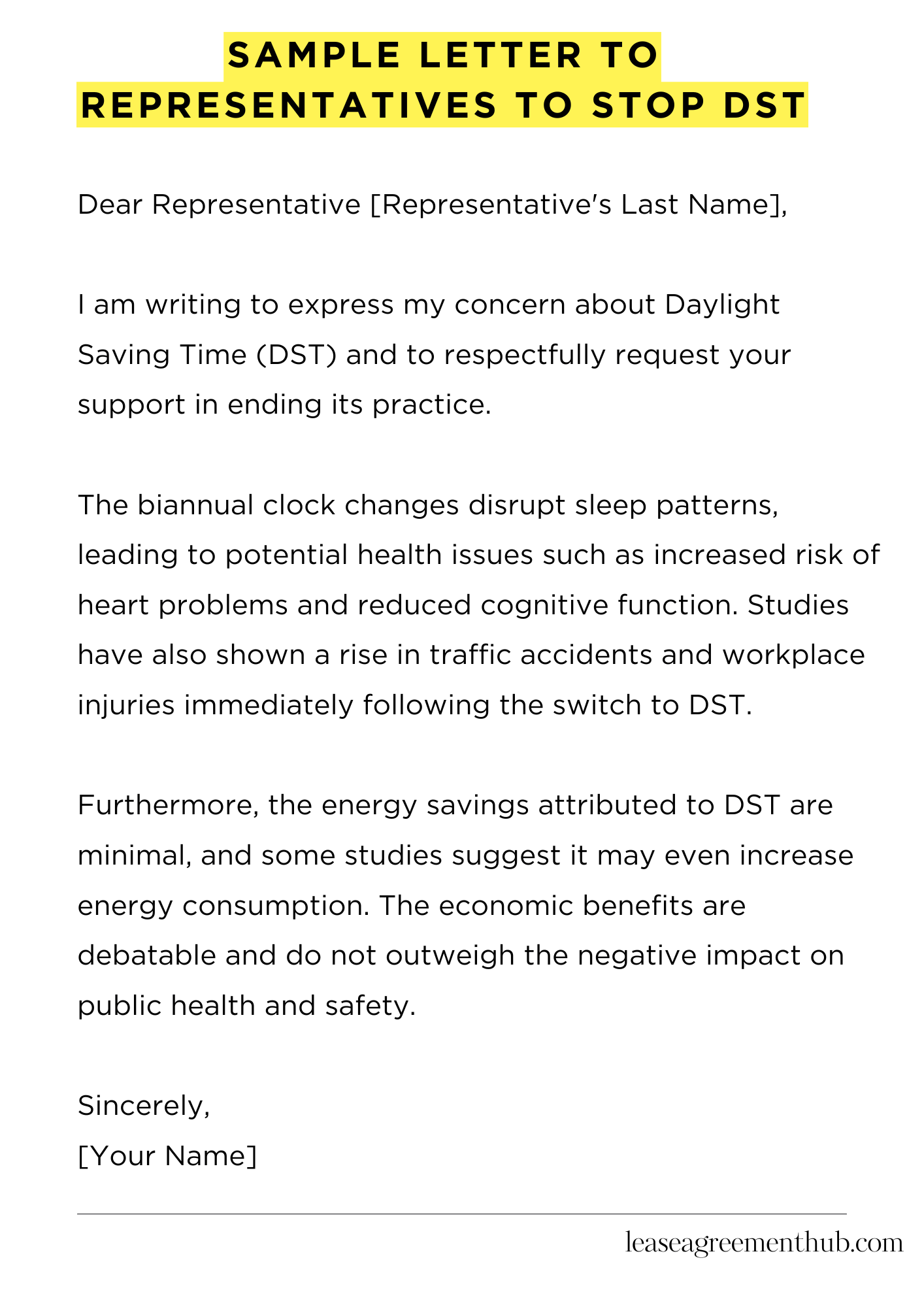 Sample Letter To Representatives To Stop Dst