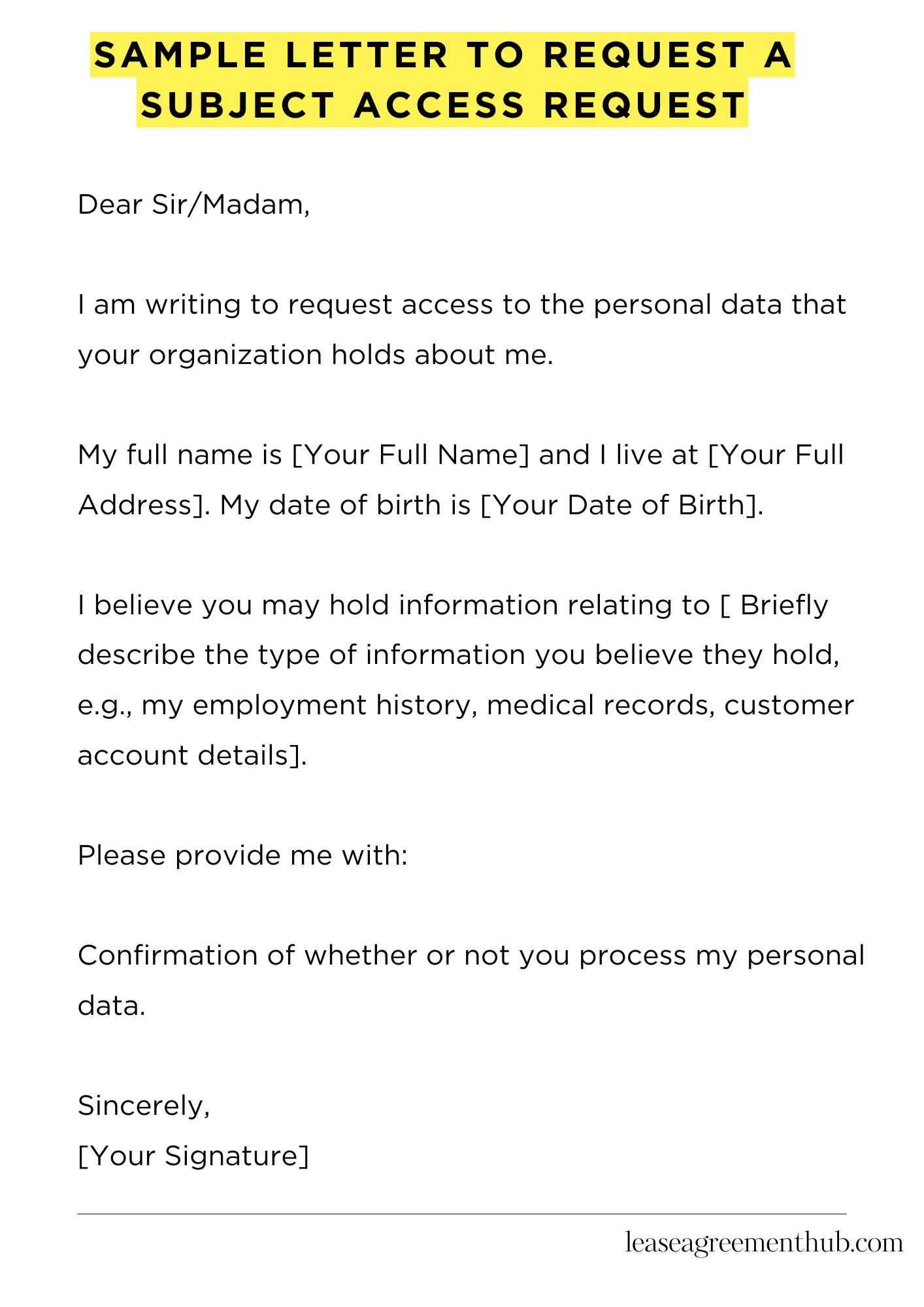 Sample Letter To Request A Subject Access Request