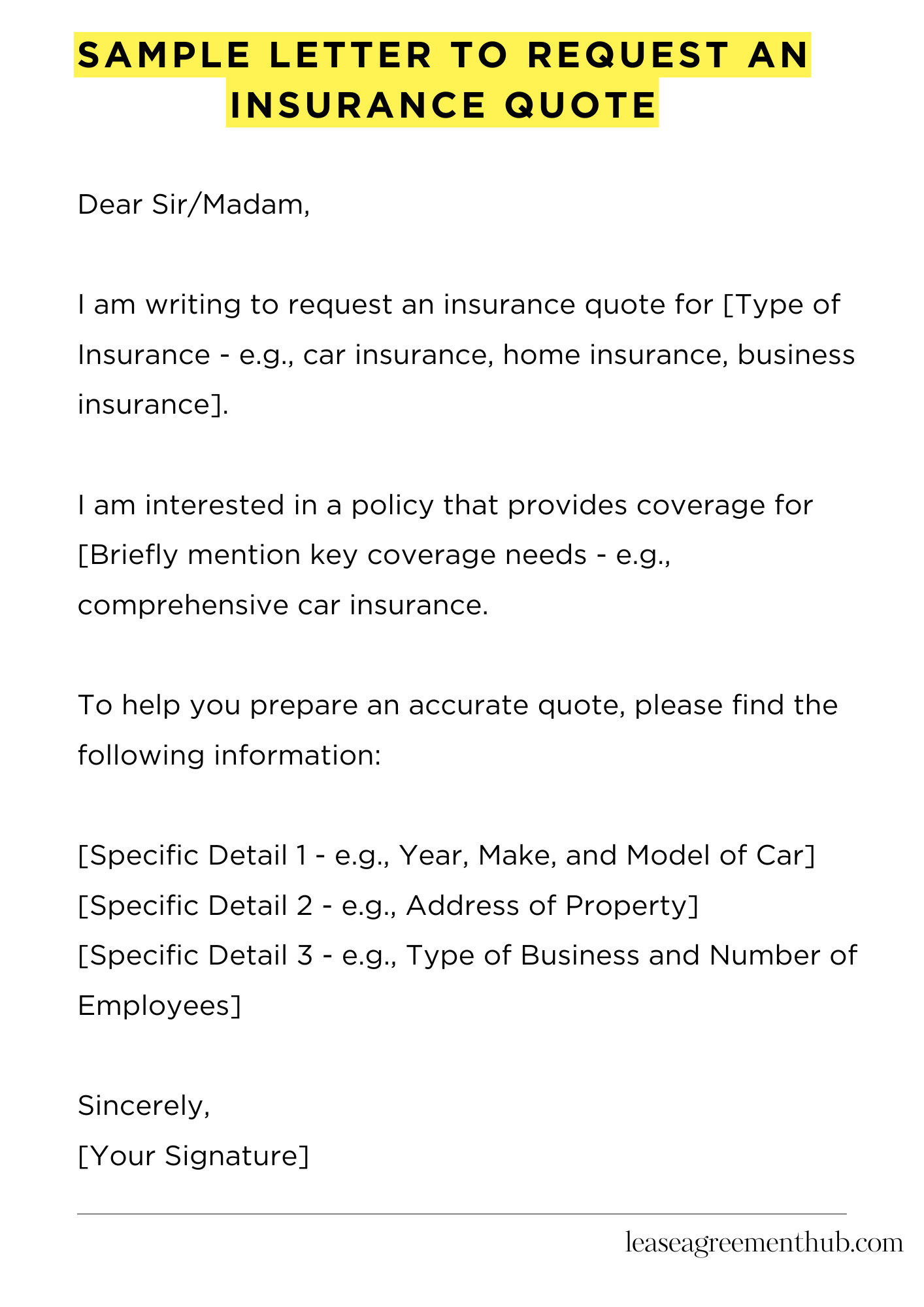 Sample Letter To Request An Insurance Quote