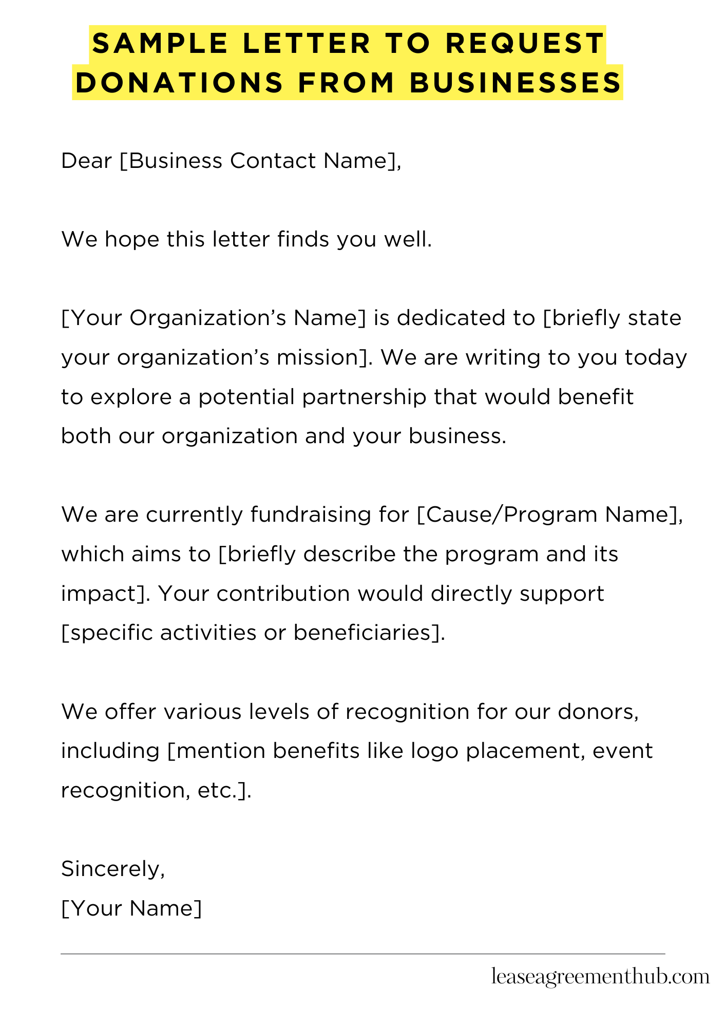 Sample Letter To Request Donations From Businesses