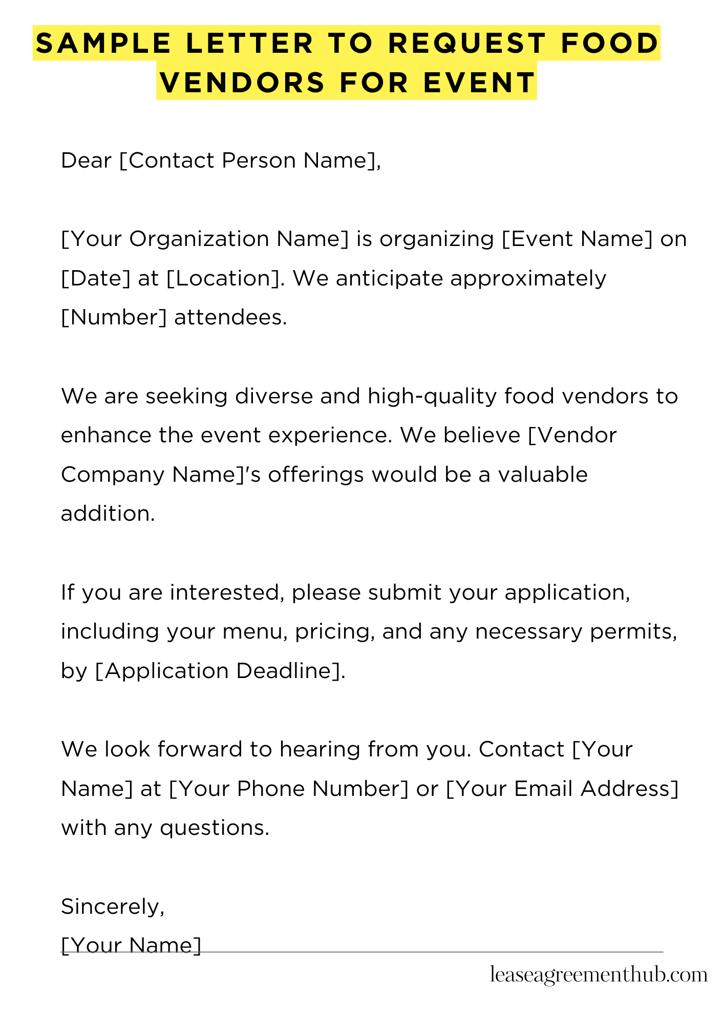Sample Letter To Request Food Vendors For Event