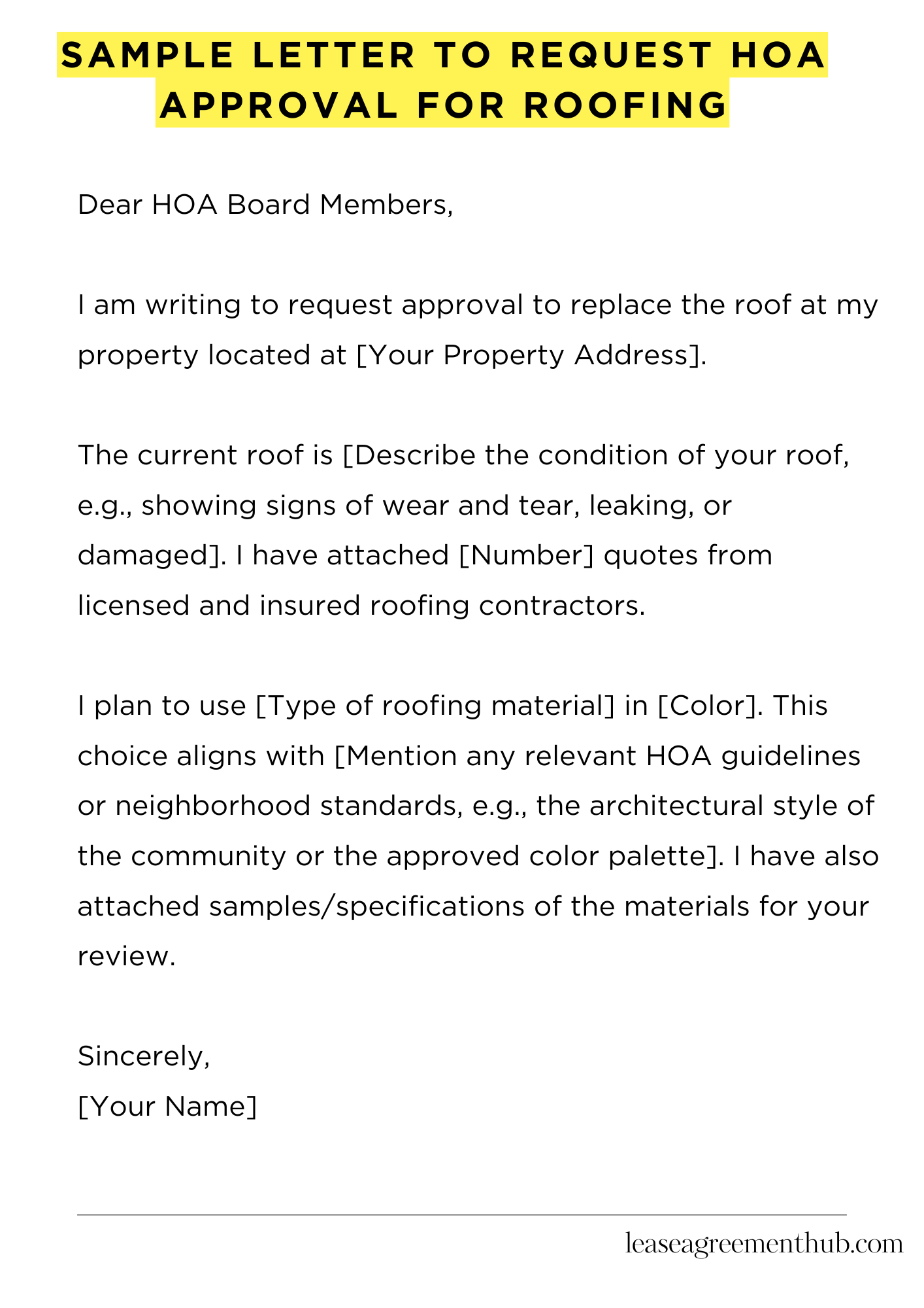 Sample Letter To Request Hoa Approval For Roofing