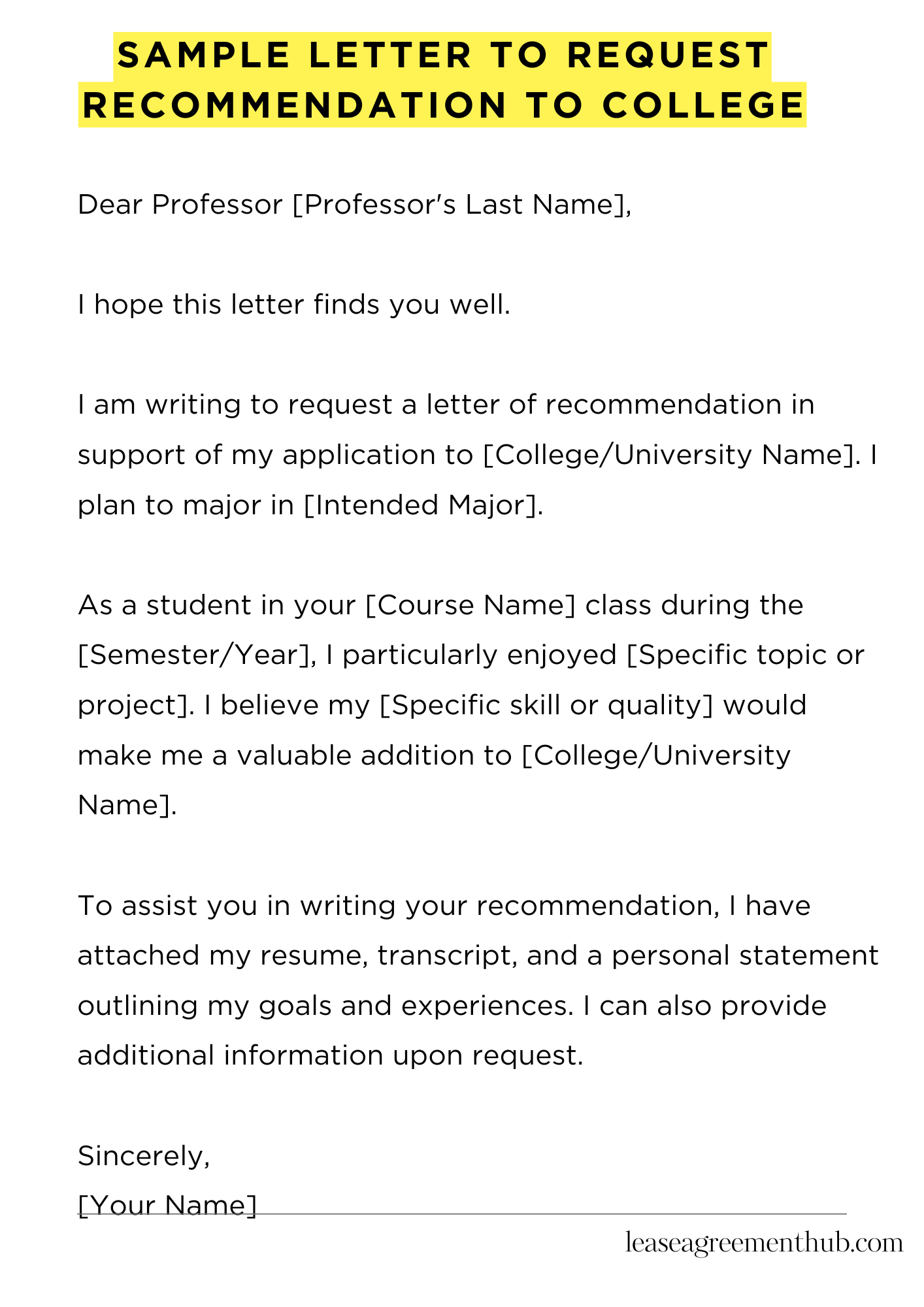 Sample Letter To Request Recommendation To College