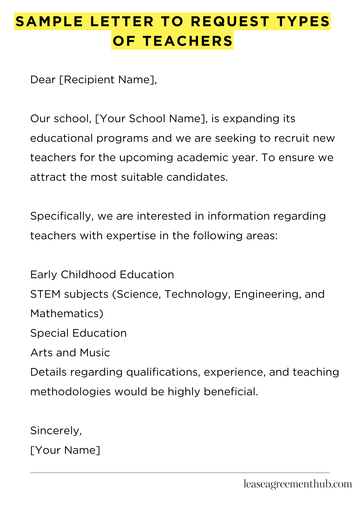 Sample Letter To Request Types Of Teachers