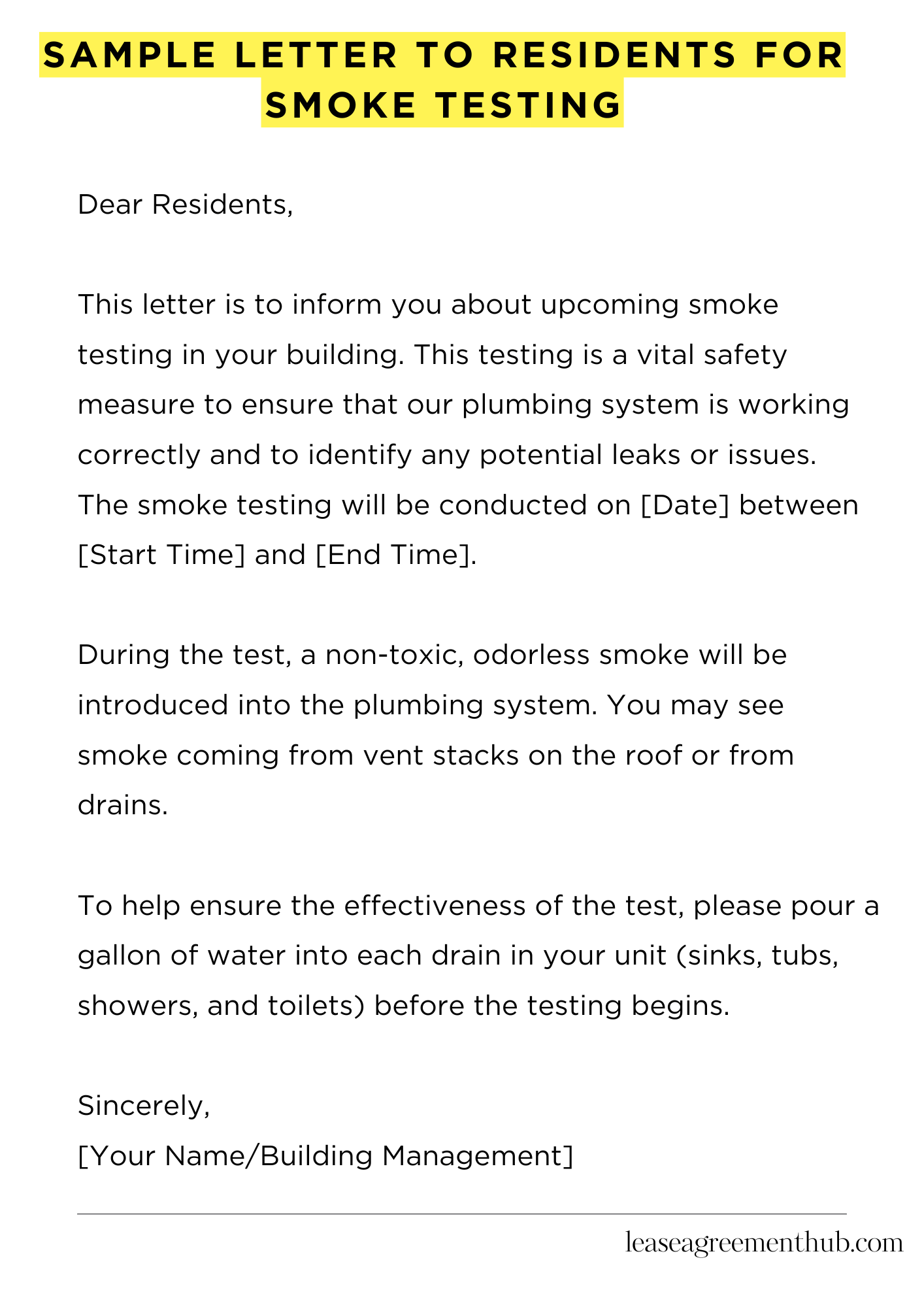 Sample Letter To Residents For Smoke Testing