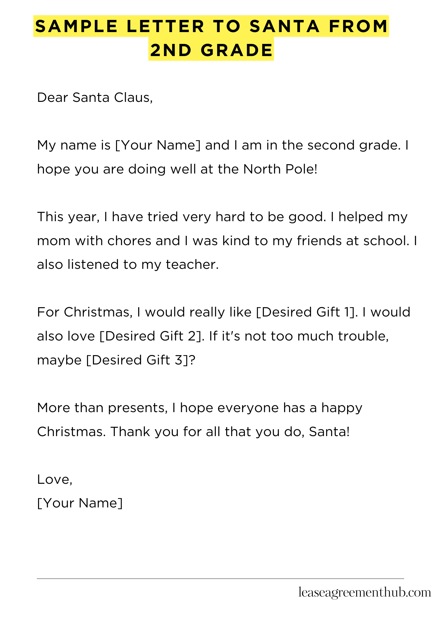 Sample Letter To Santa From 2Nd Grade