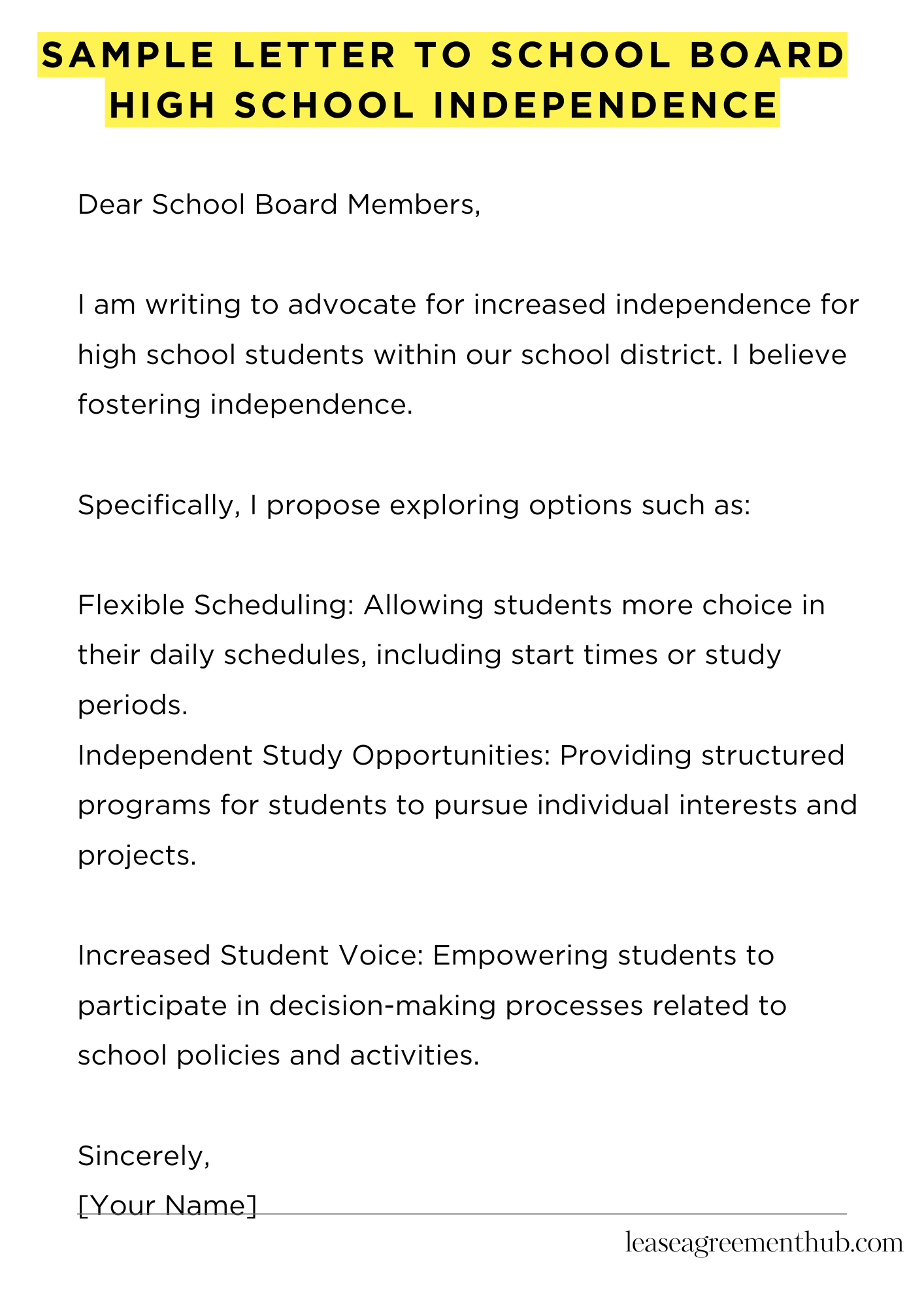 Sample Letter To School Board High School Independence