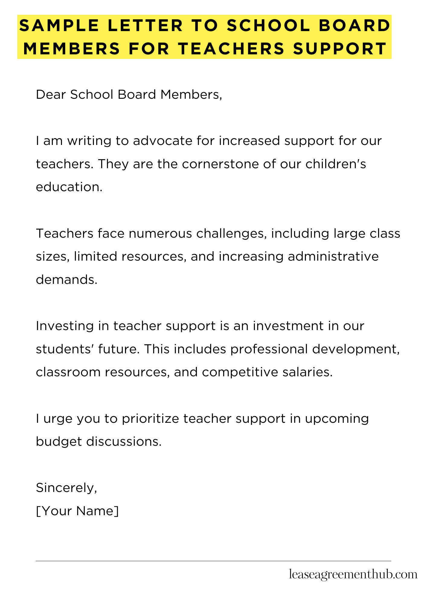 Sample Letter To School Board Members For Teachers Support