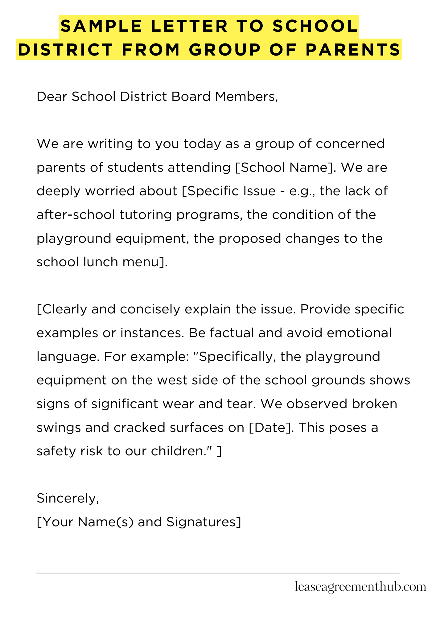 Sample Letter To School District From Group Of Parents