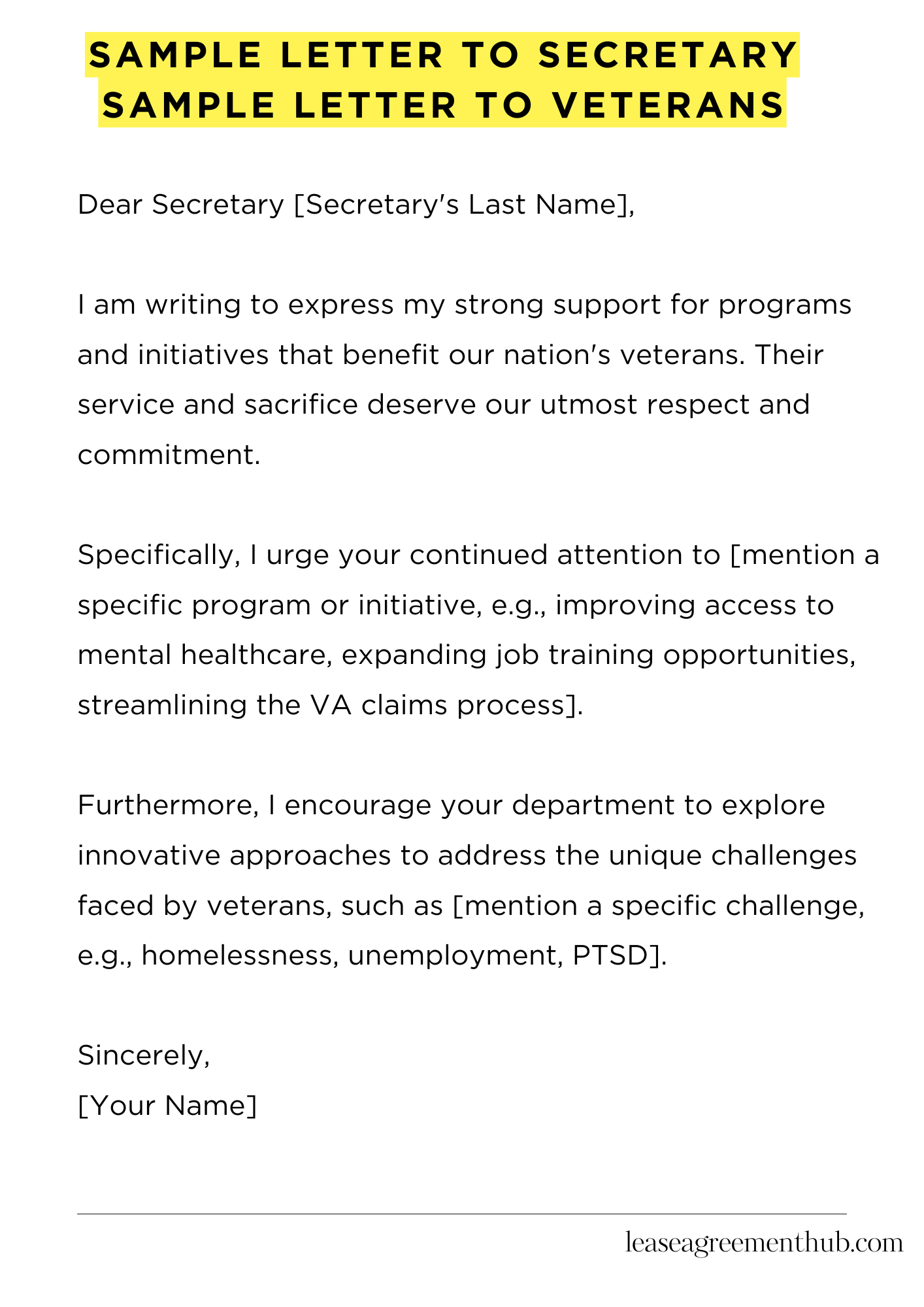 Sample Letter To Secretary Sample Letter To Veterans