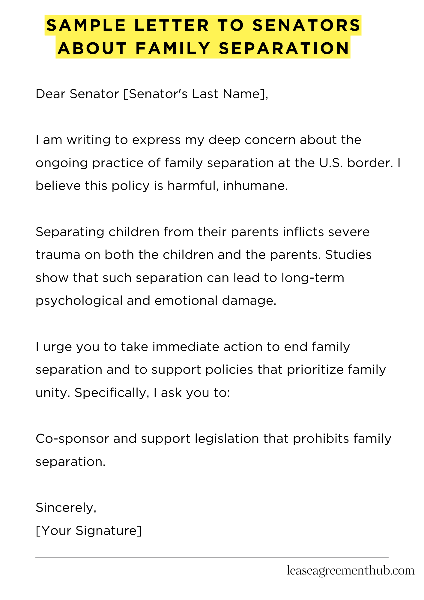 Sample Letter To Senators About Family Separation