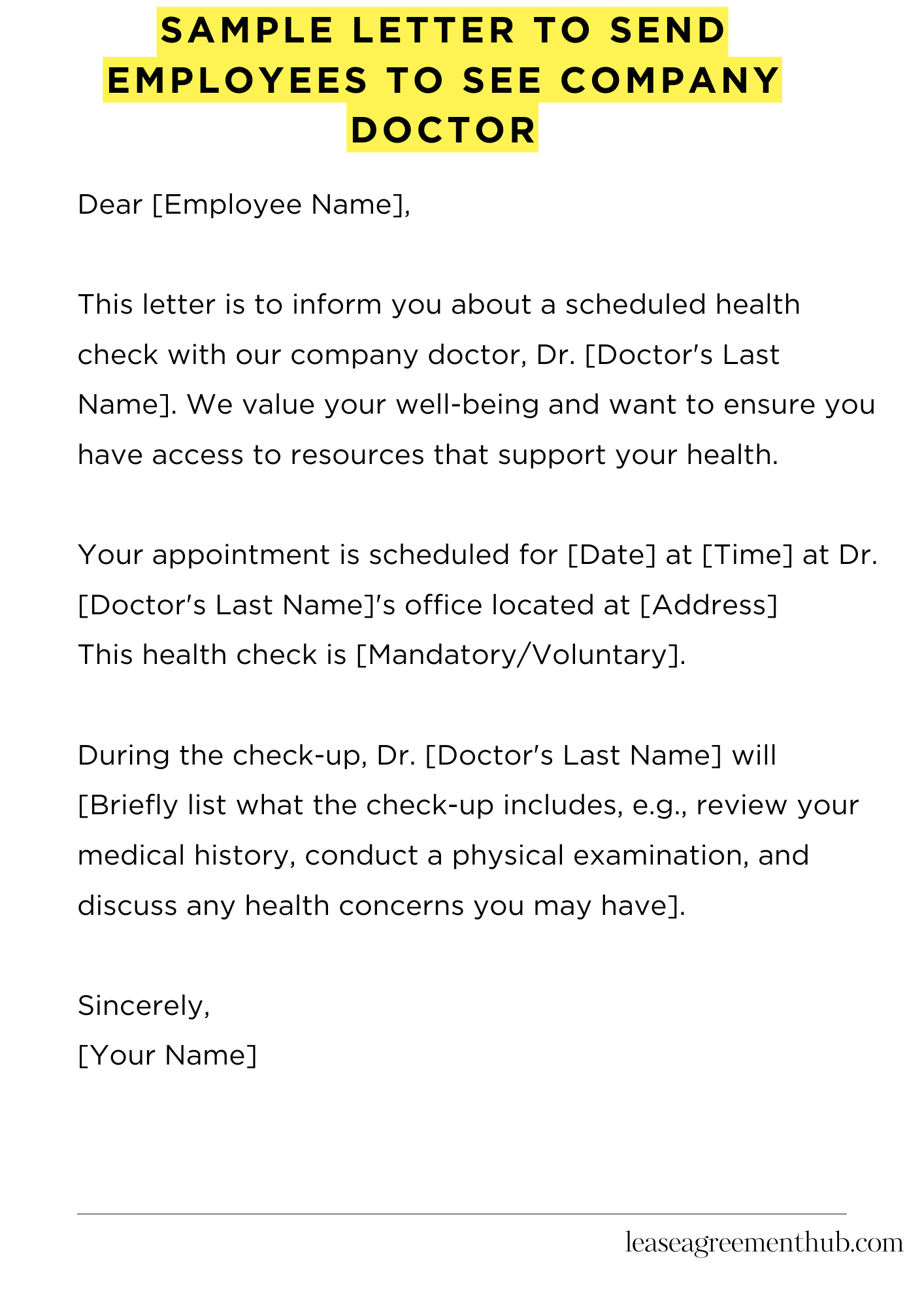 Sample Letter To Send Employees To See Company Doctor