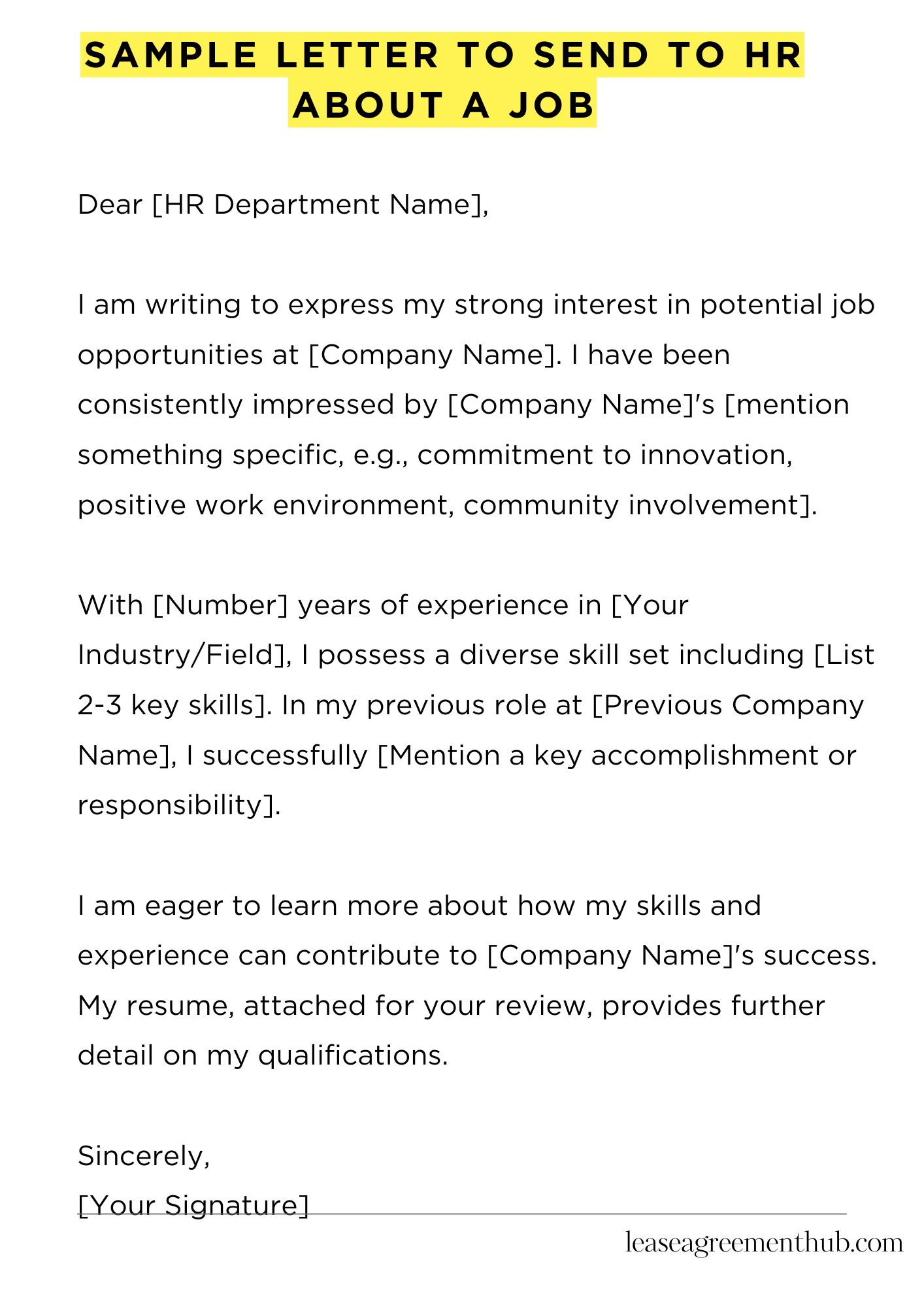 Sample Letter To Send To Hr About A Job