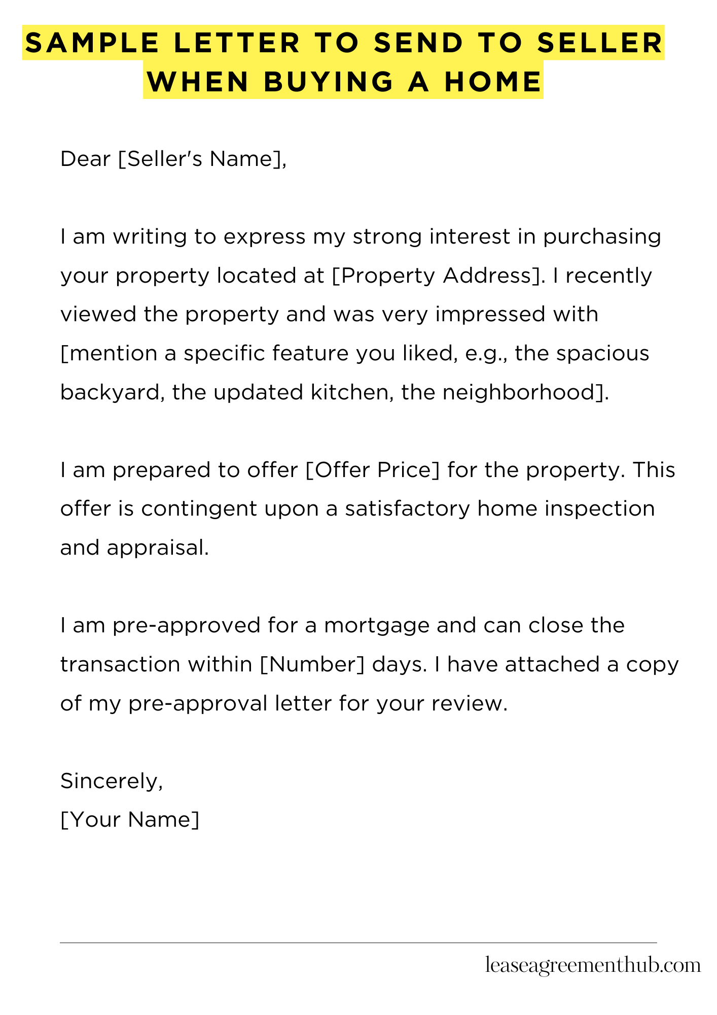 Sample Letter To Send To Seller When Buying A Home